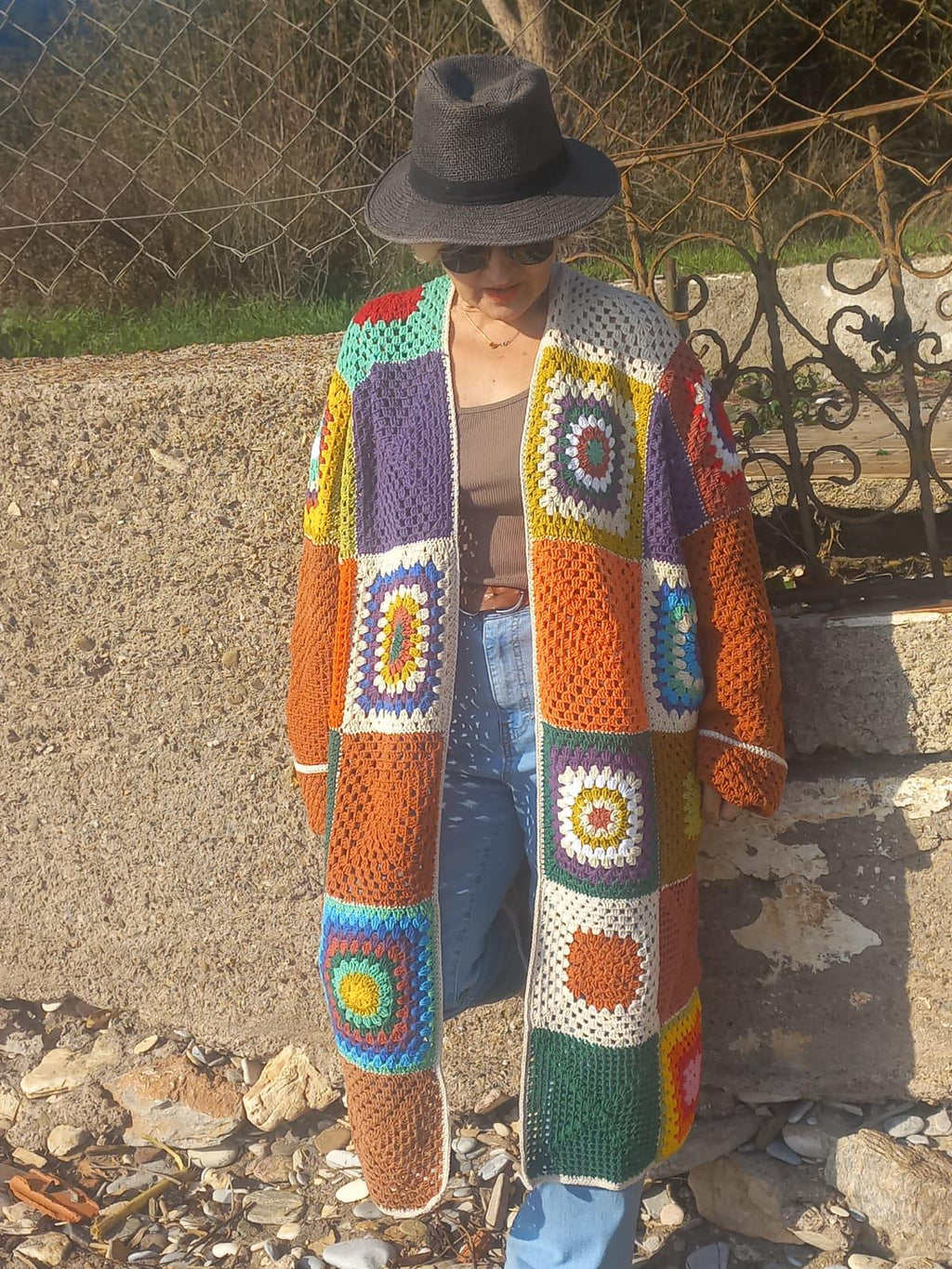 Crochet Granny Square Cardigan: Colorful Boho Festival Coat