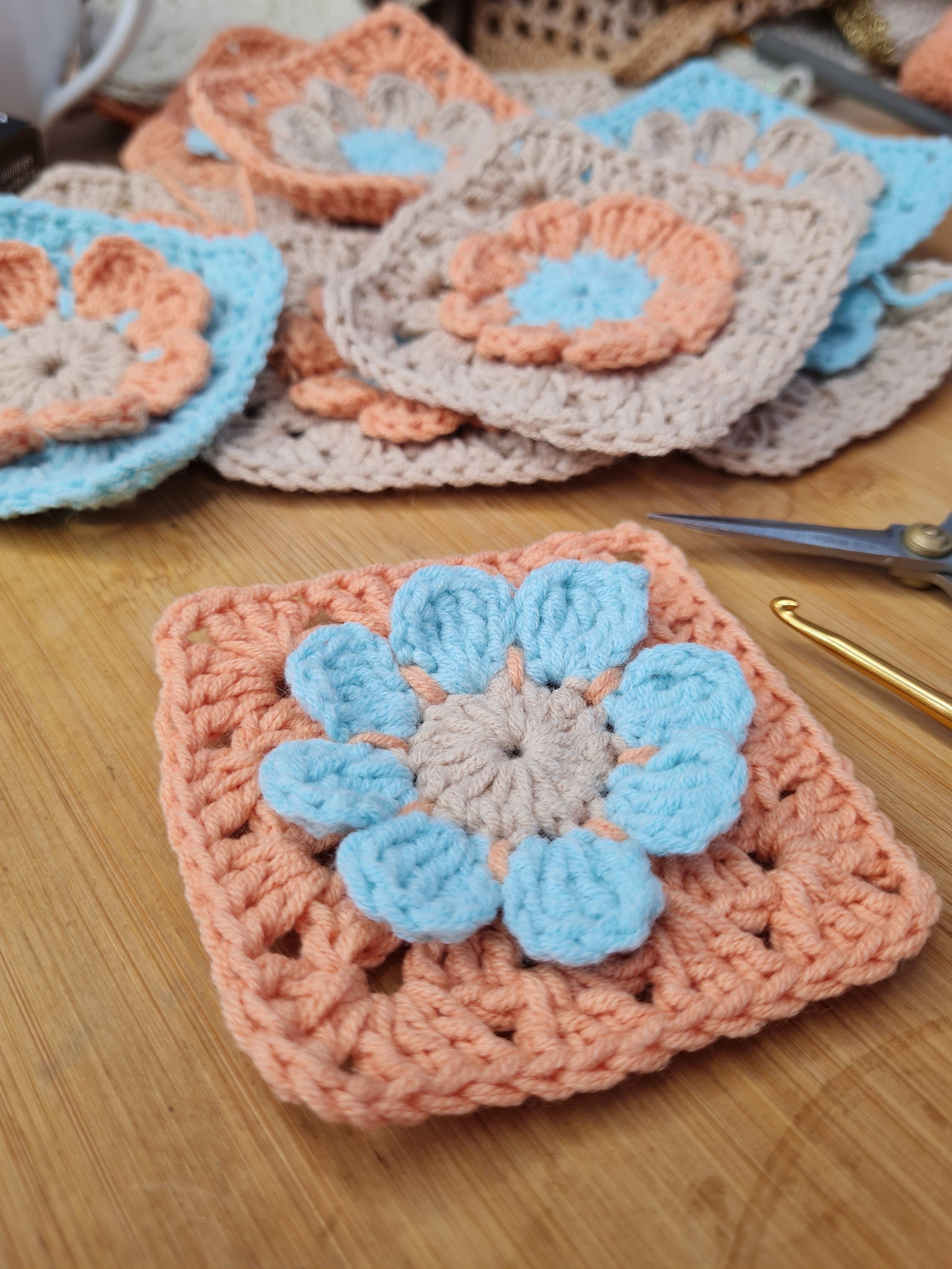 3D Flower Crochet Square Pattern: Motif for Blanket, Shawl (Digital Download)