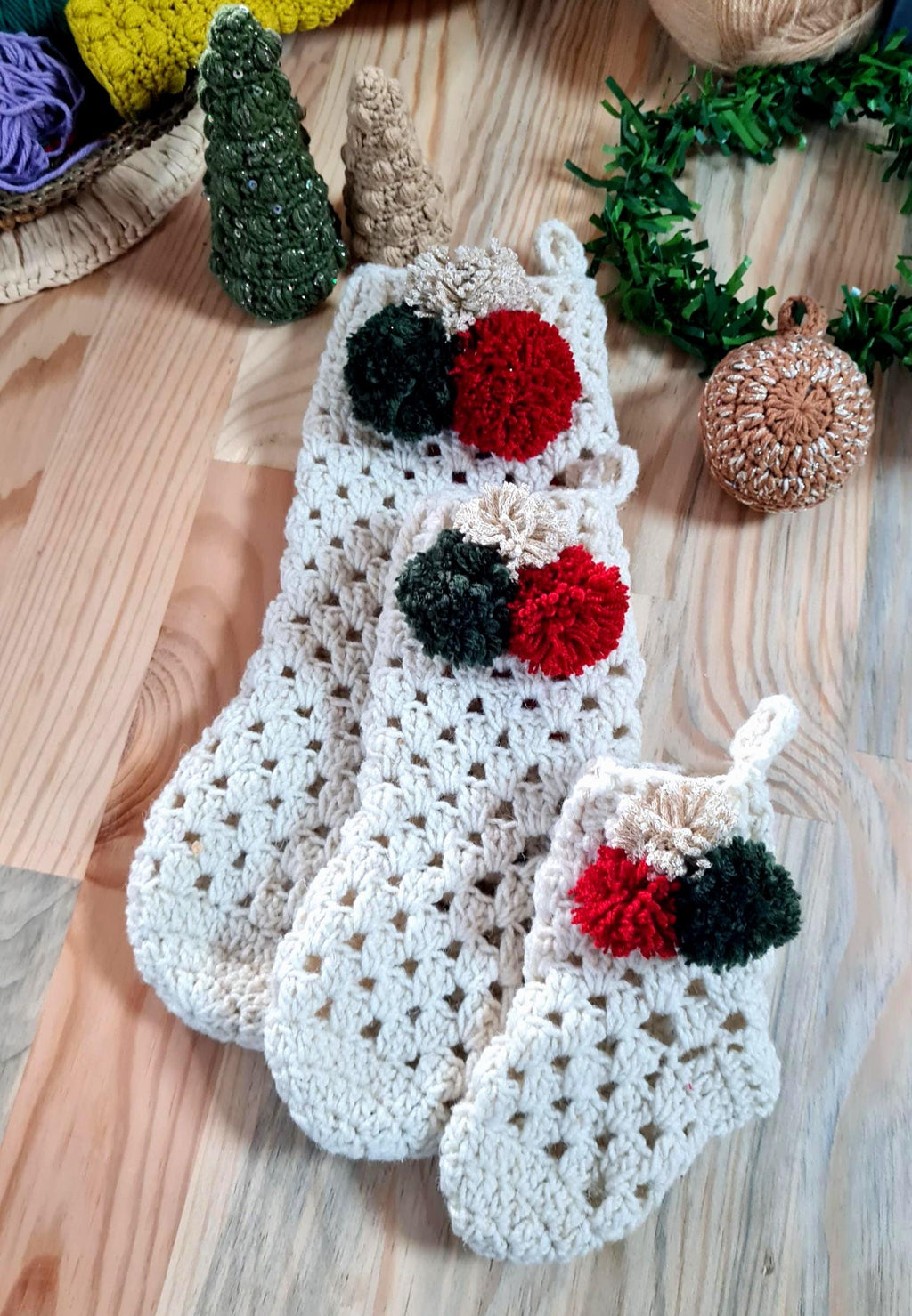 Christmas Crochet Stocking Pattern,  Easy Holiday Decor (PDF Download), Festive Stocking, 3 size, Granny Motif