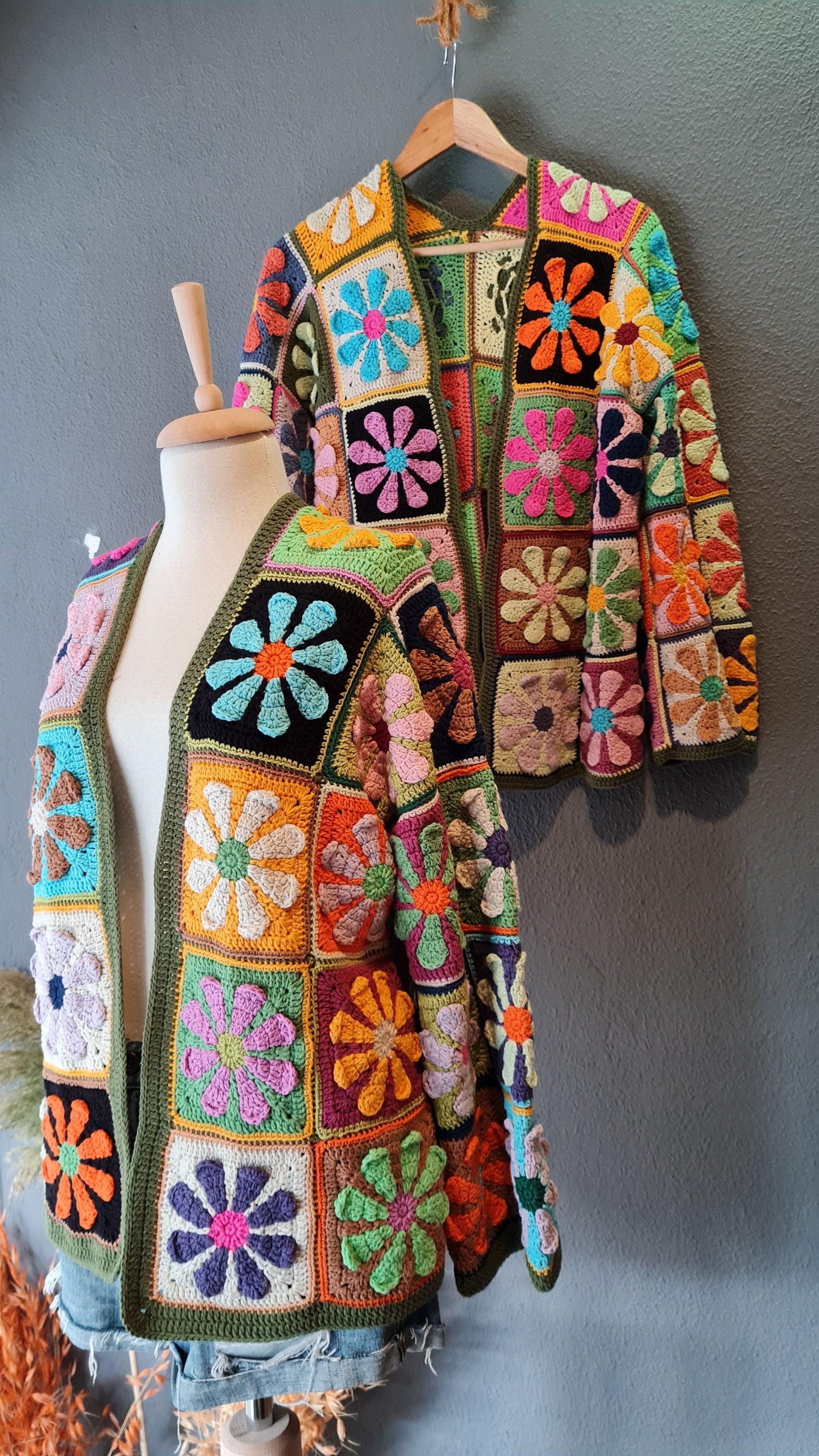 Flower Crochet Cardigan: Colorful Granny Square Knit Jacket