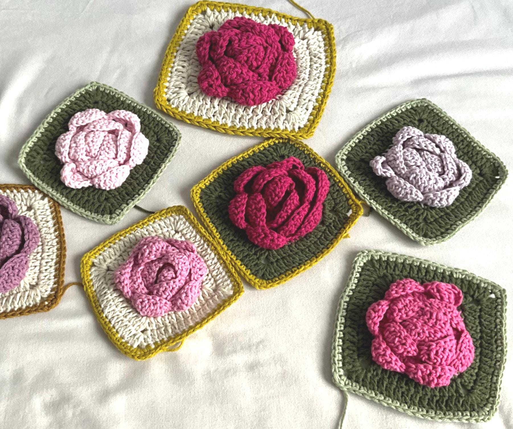 Crochet Rose Motif Pattern: Floral Square for Blanket, Quilt (PDF Pattern)