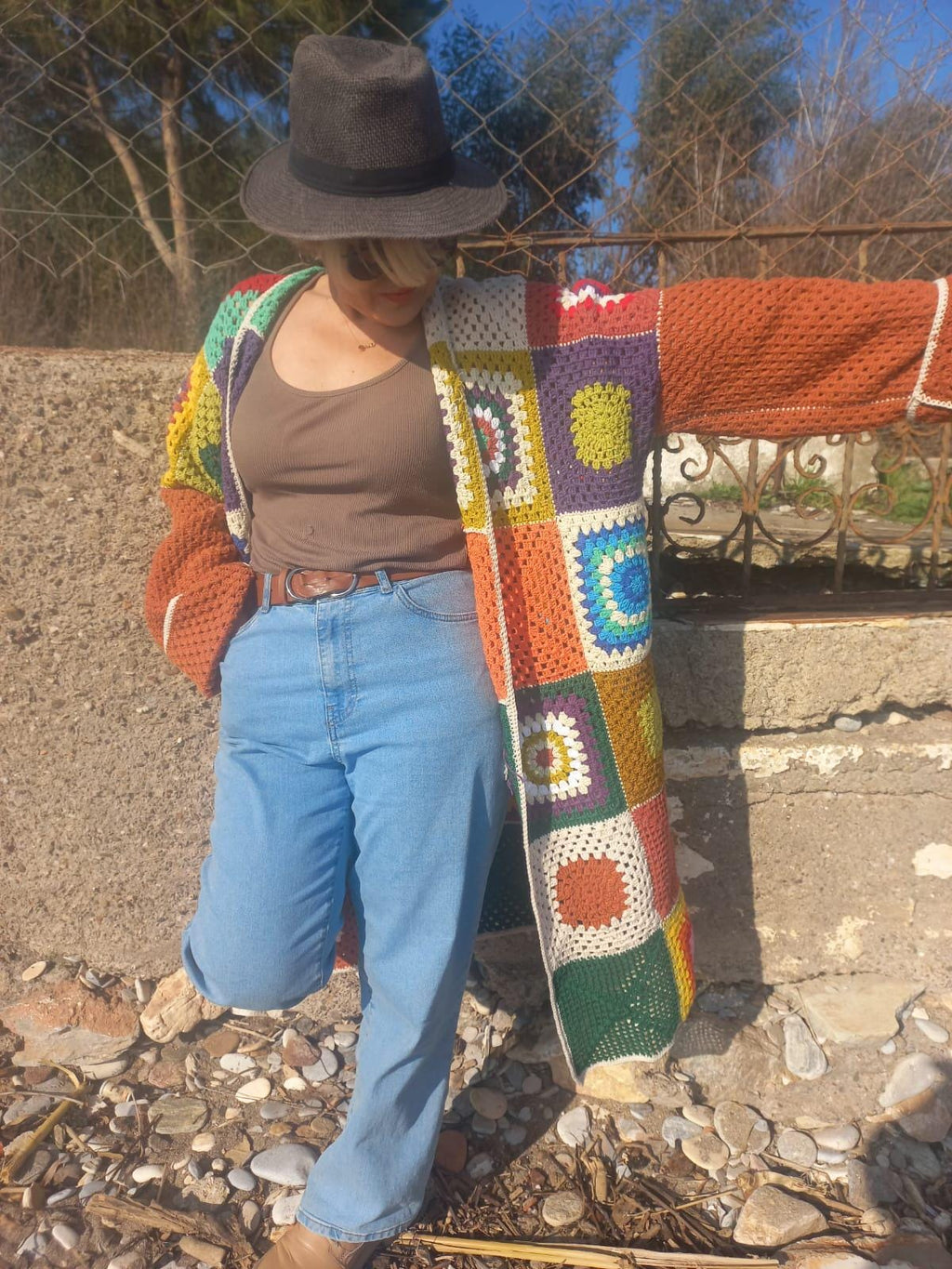 Crochet Granny Square Cardigan: Colorful Boho Festival Coat