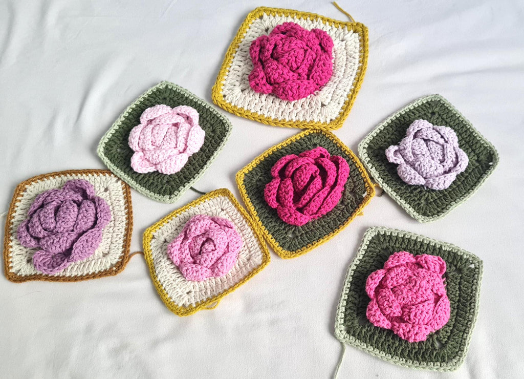 Crochet Rose Motif Pattern: Floral Square for Blanket, Quilt (PDF Pattern)