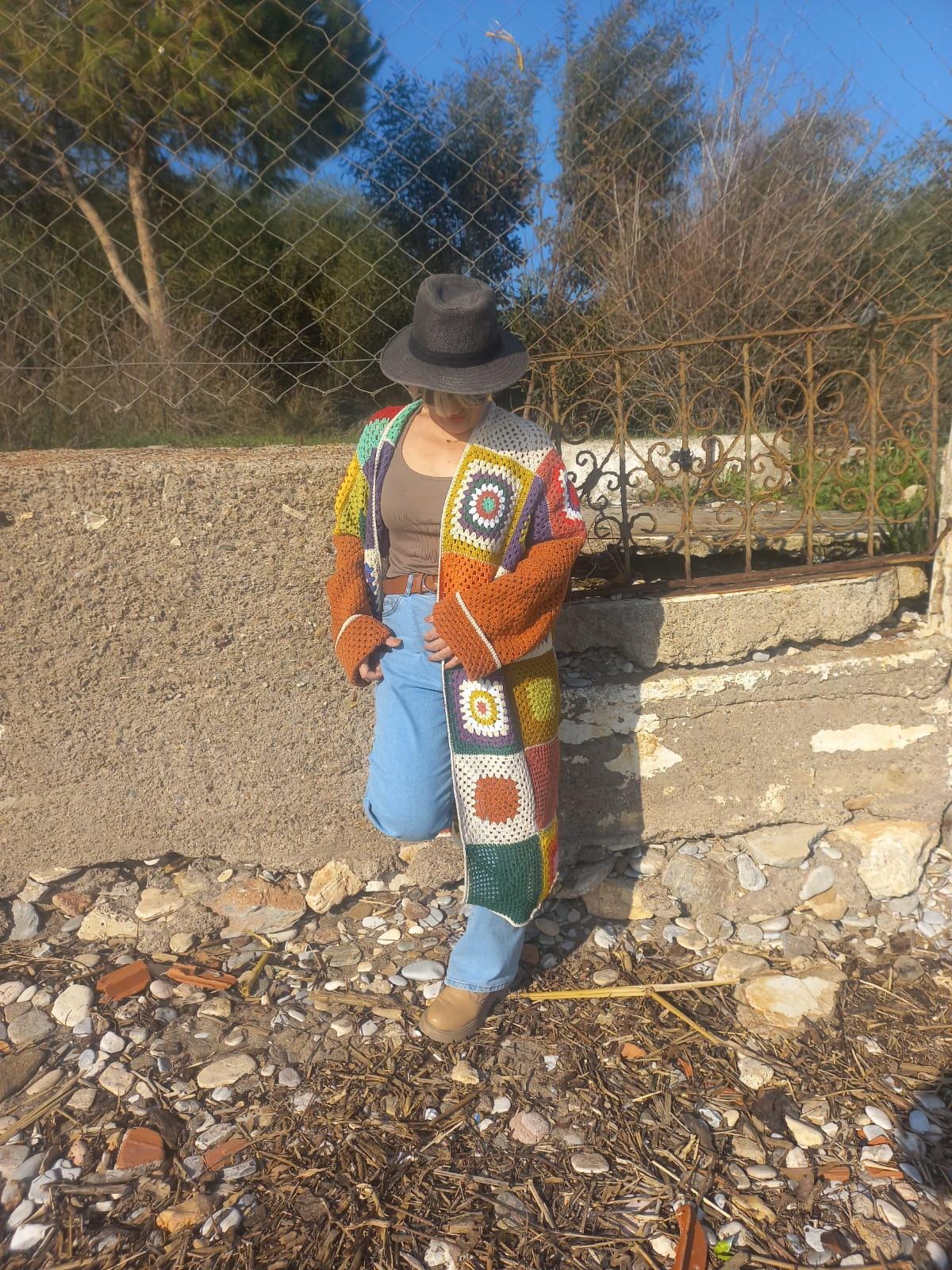 Crochet Granny Square Cardigan: Colorful Boho Festival Coat