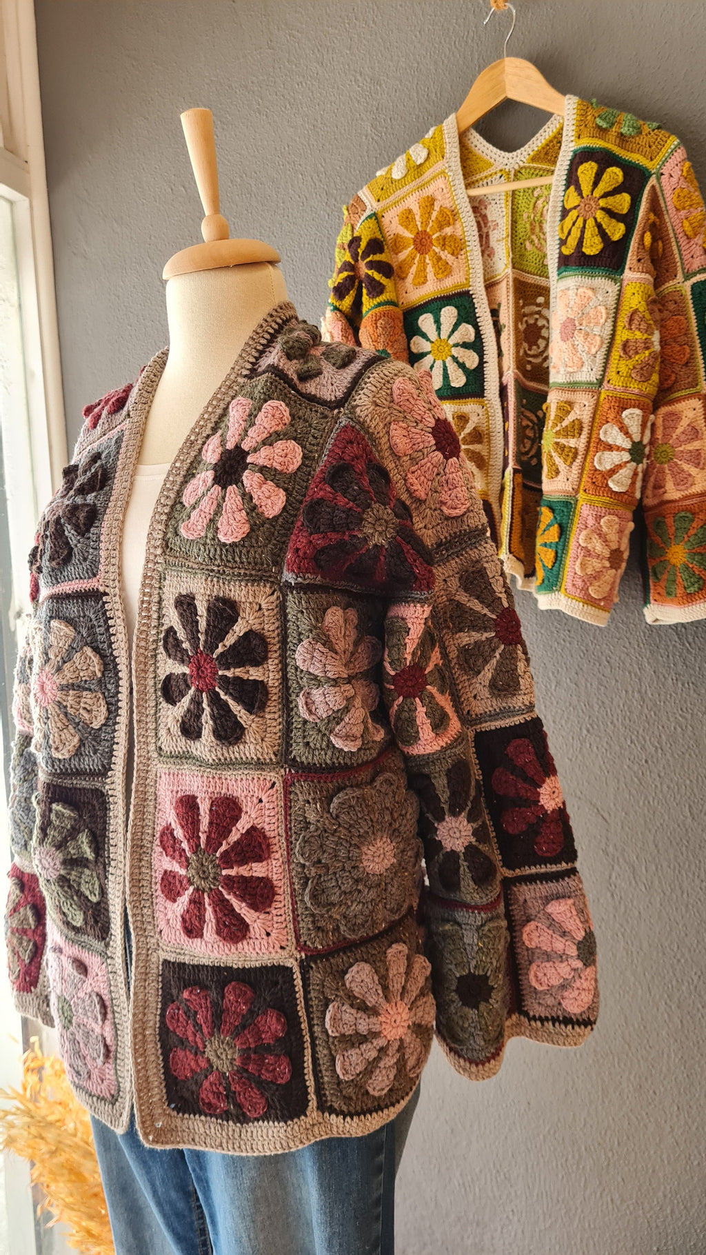 Crochet Patchwork Cardigan: Handknit Wool Flower Jacket
