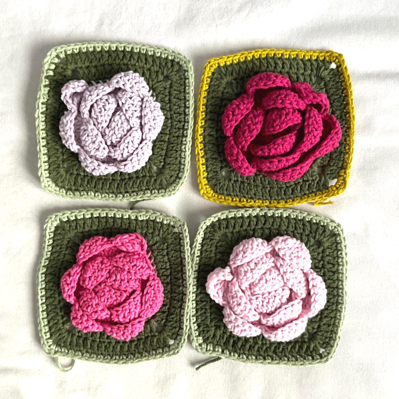 Crochet Rose Motif Pattern: Floral Square for Blanket, Quilt (PDF Pattern)