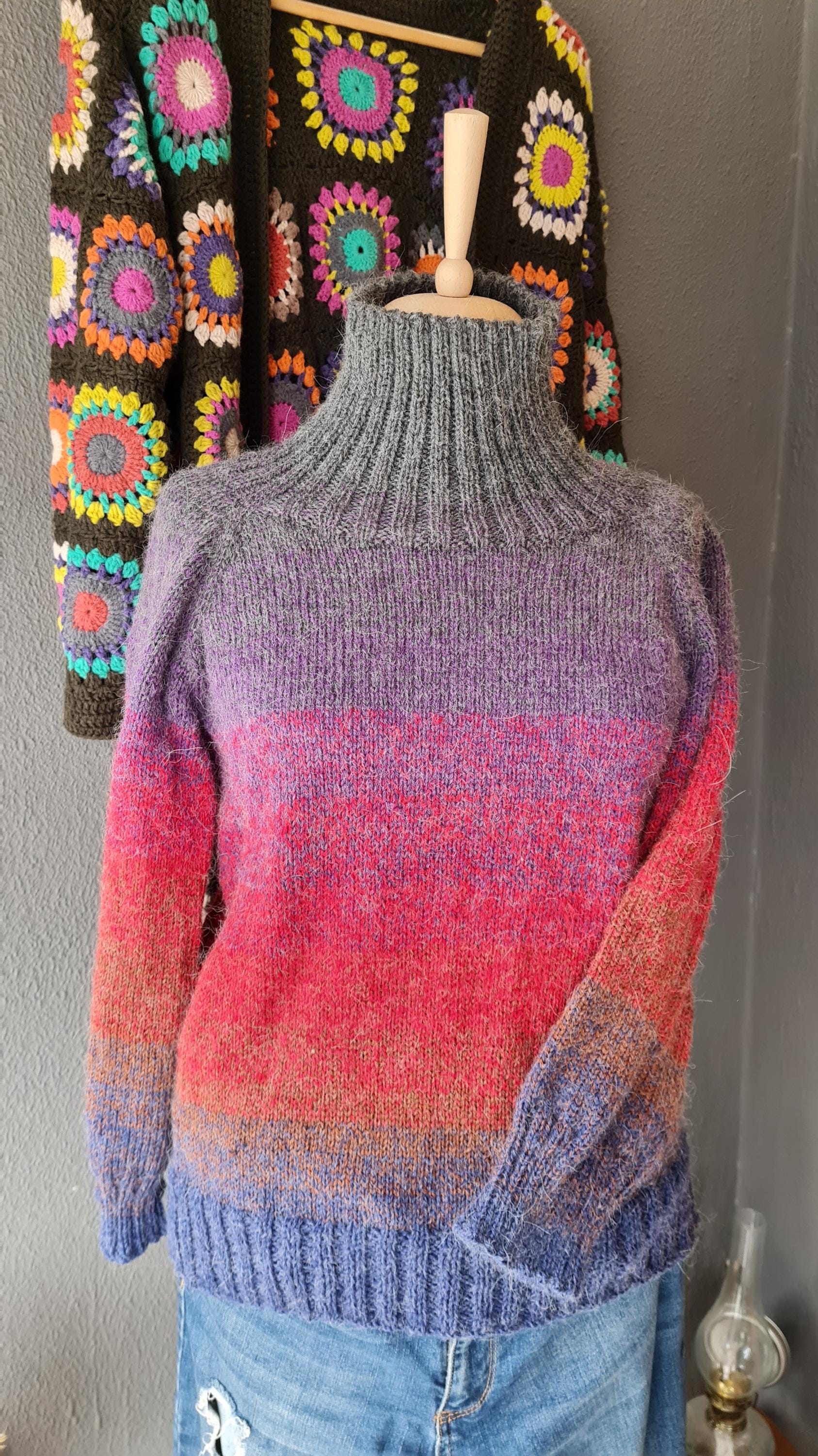 Hand Knitted Woman Sweater, Free Tax Delivery , Alpaca Wool Pullover, Gradient Color Winter Top