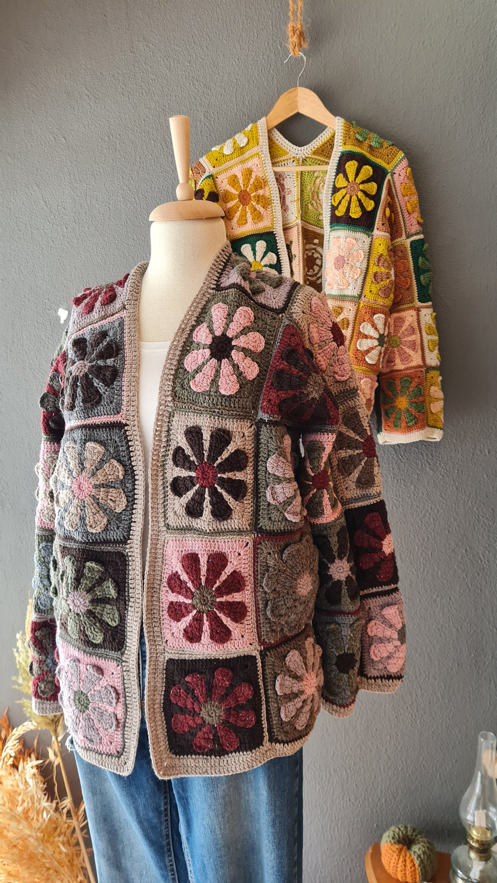 Crochet Patchwork Cardigan: Handknit Wool Flower Jacket