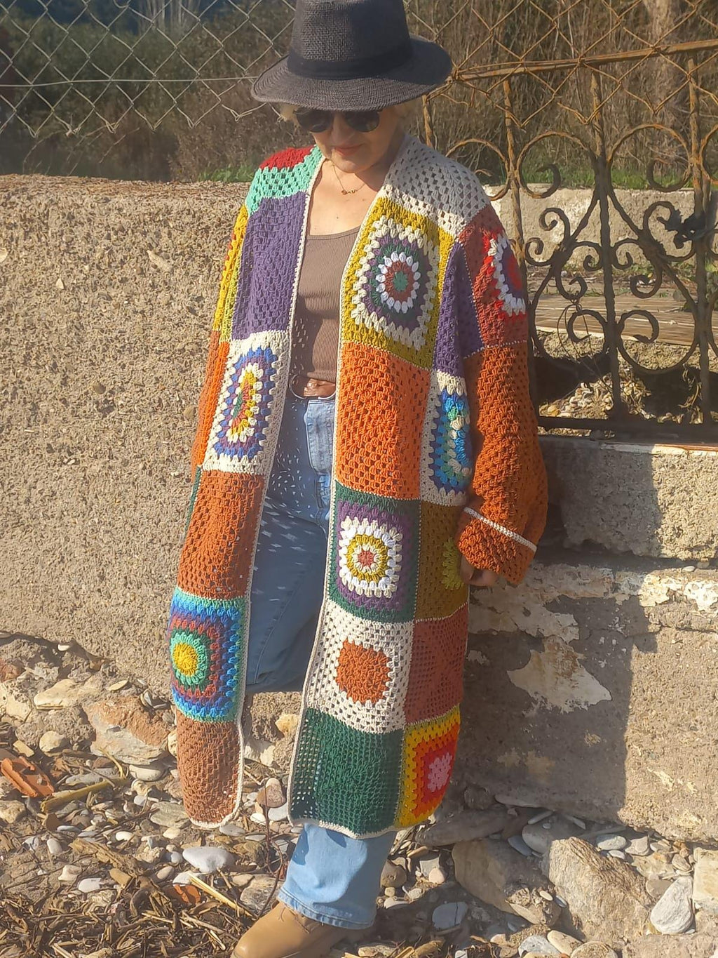Crochet Granny Square Cardigan: Colorful Boho Festival Coat