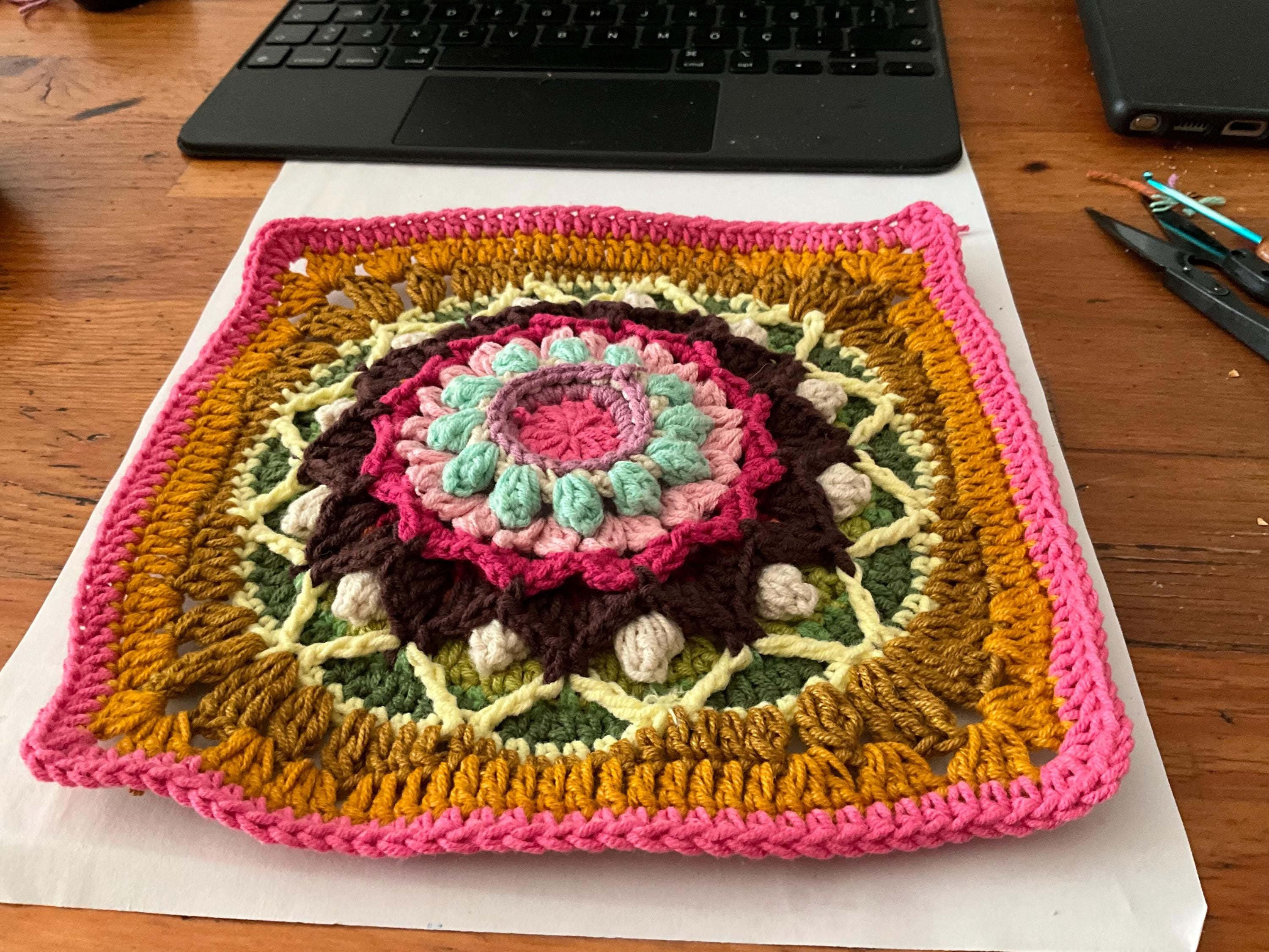Mandala Bloom Granny Square Crochet Pattern: Boho Mosaic Motif (PDF Pattern)