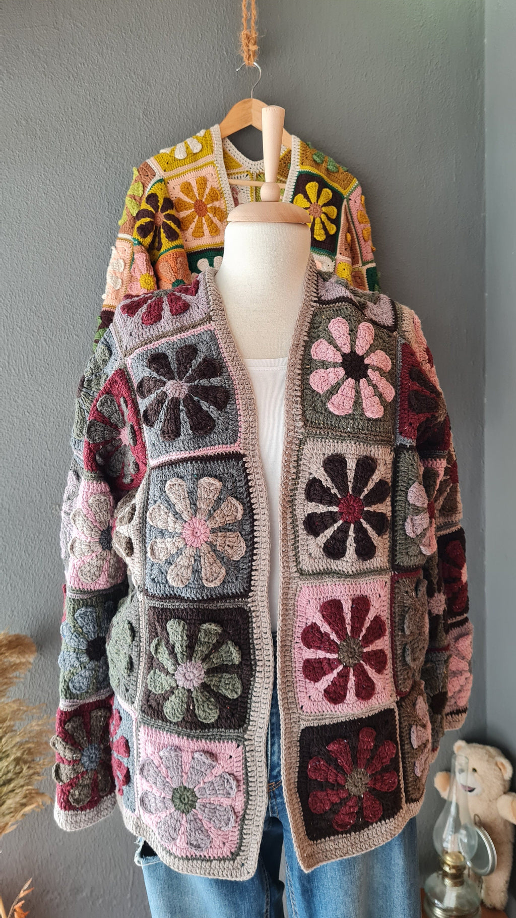 Crochet Patchwork Cardigan: Handknit Wool Flower Jacket