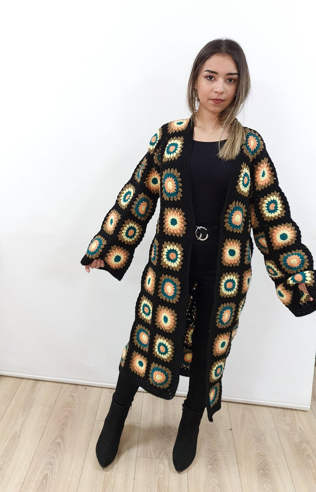 Crochet Granny Square Cardigan: Boho Cotton Afghan Coat