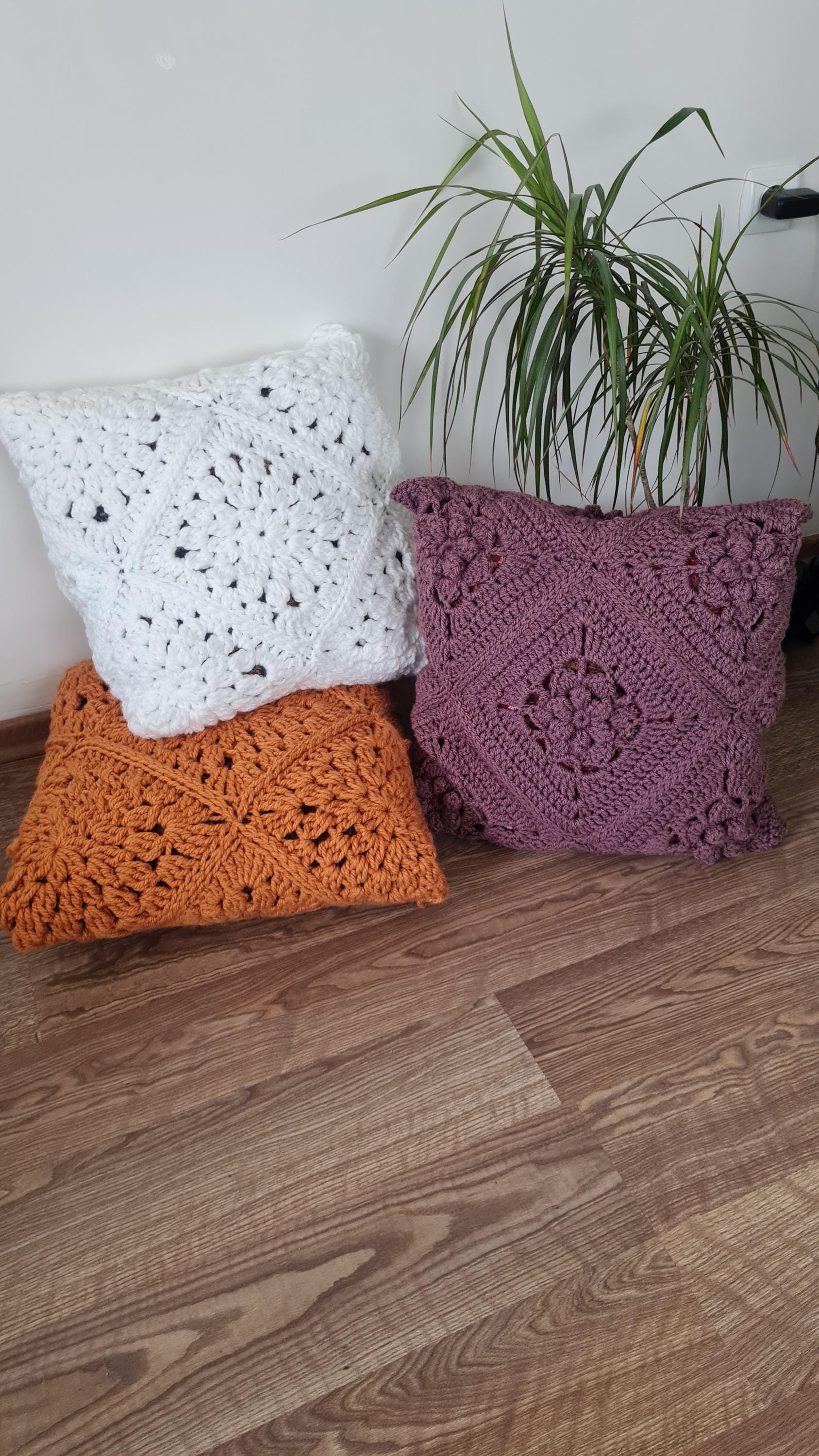 Chunky Crochet Pillow Pattern: Rose & Sunburst Motifs (PDF Pattern)