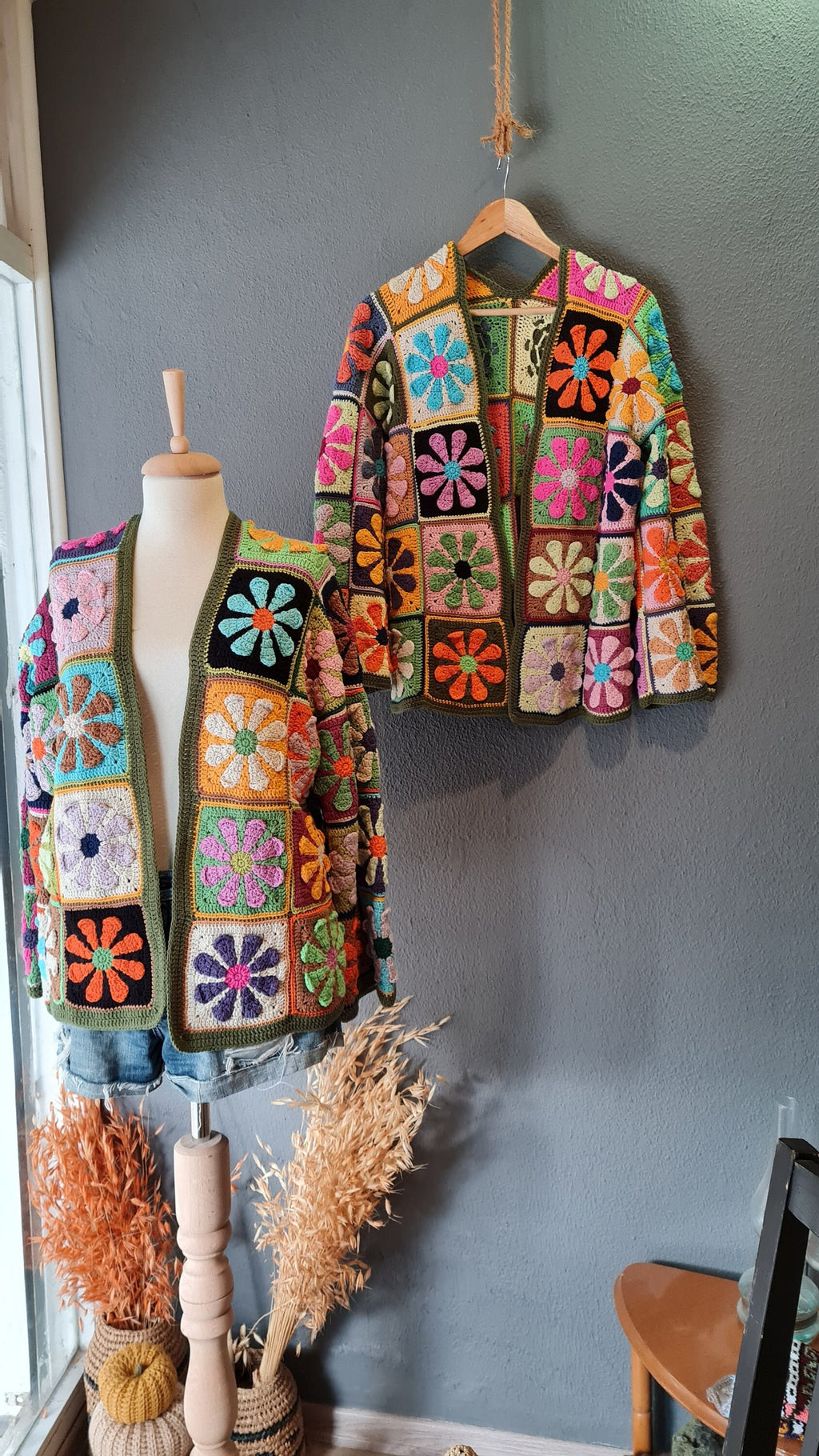 Flower Crochet Cardigan: Colorful Granny Square Knit Jacket