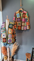 Flower Crochet Cardigan: Colorful Granny Square Knit Jacket