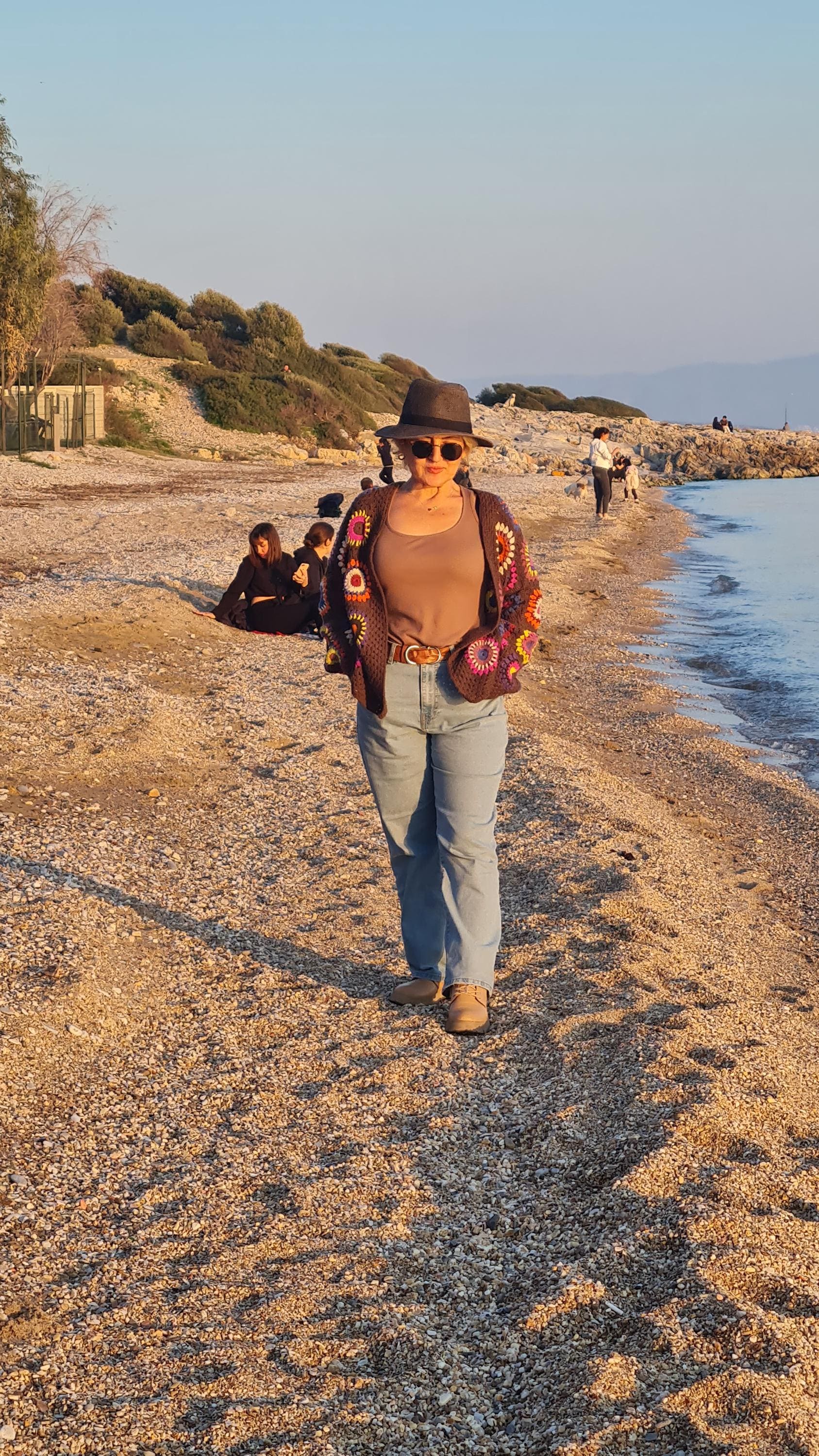 Handmade Granny Square Crochet Cardigan: Brown Merino Wool, Boho Chic