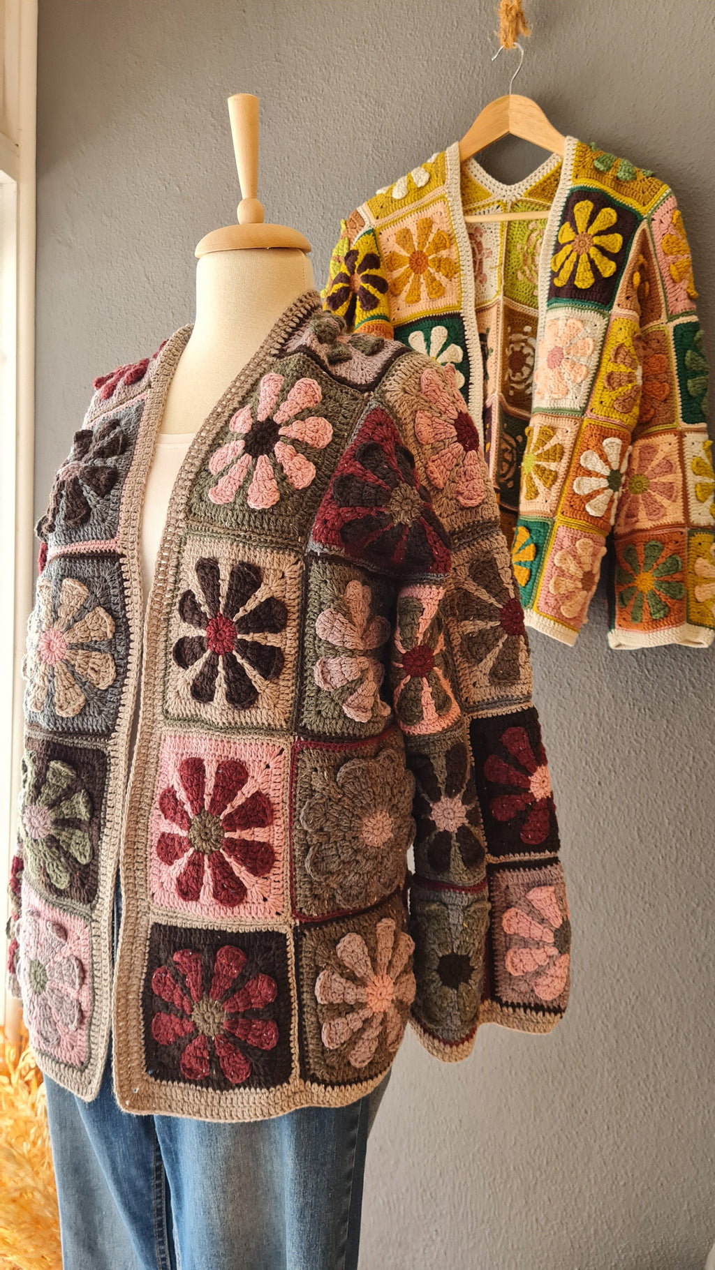 Crochet Patchwork Cardigan: Handknit Wool Flower Jacket