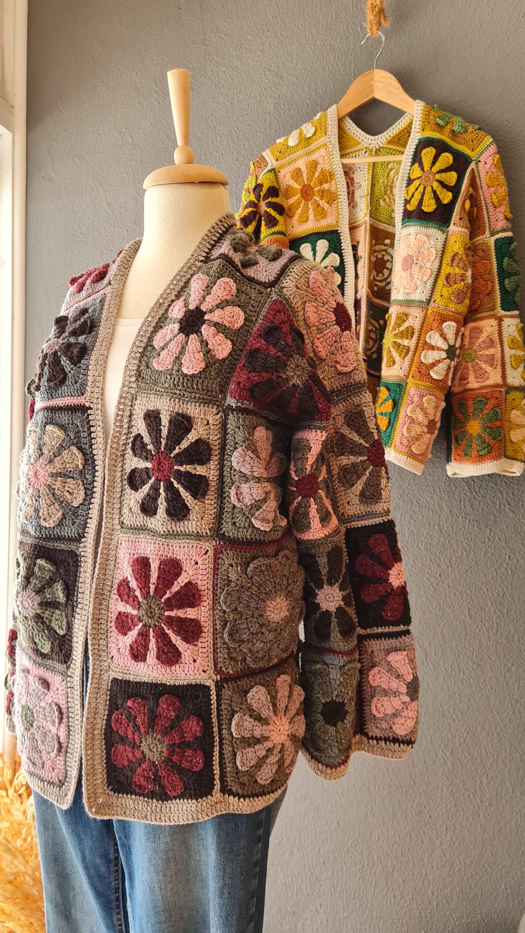 Crochet Patchwork Cardigan: Handknit Wool Flower Jacket