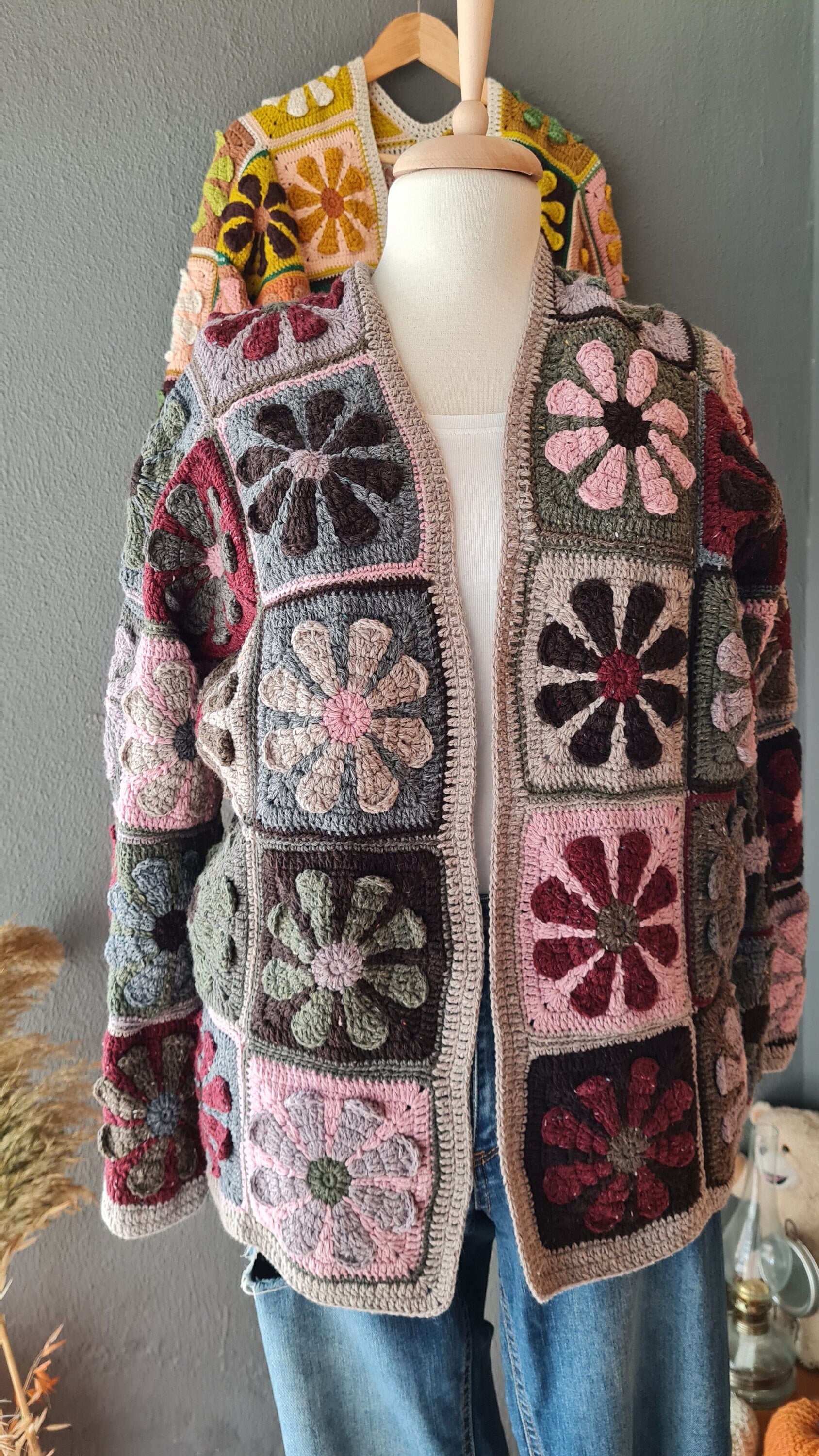Crochet Patchwork Cardigan: Handknit Wool Flower Jacket