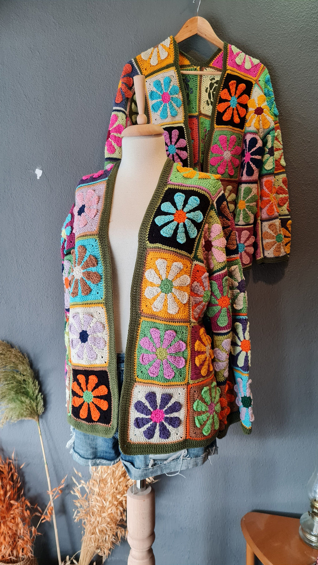Flower Crochet Cardigan: Colorful Granny Square Knit Jacket