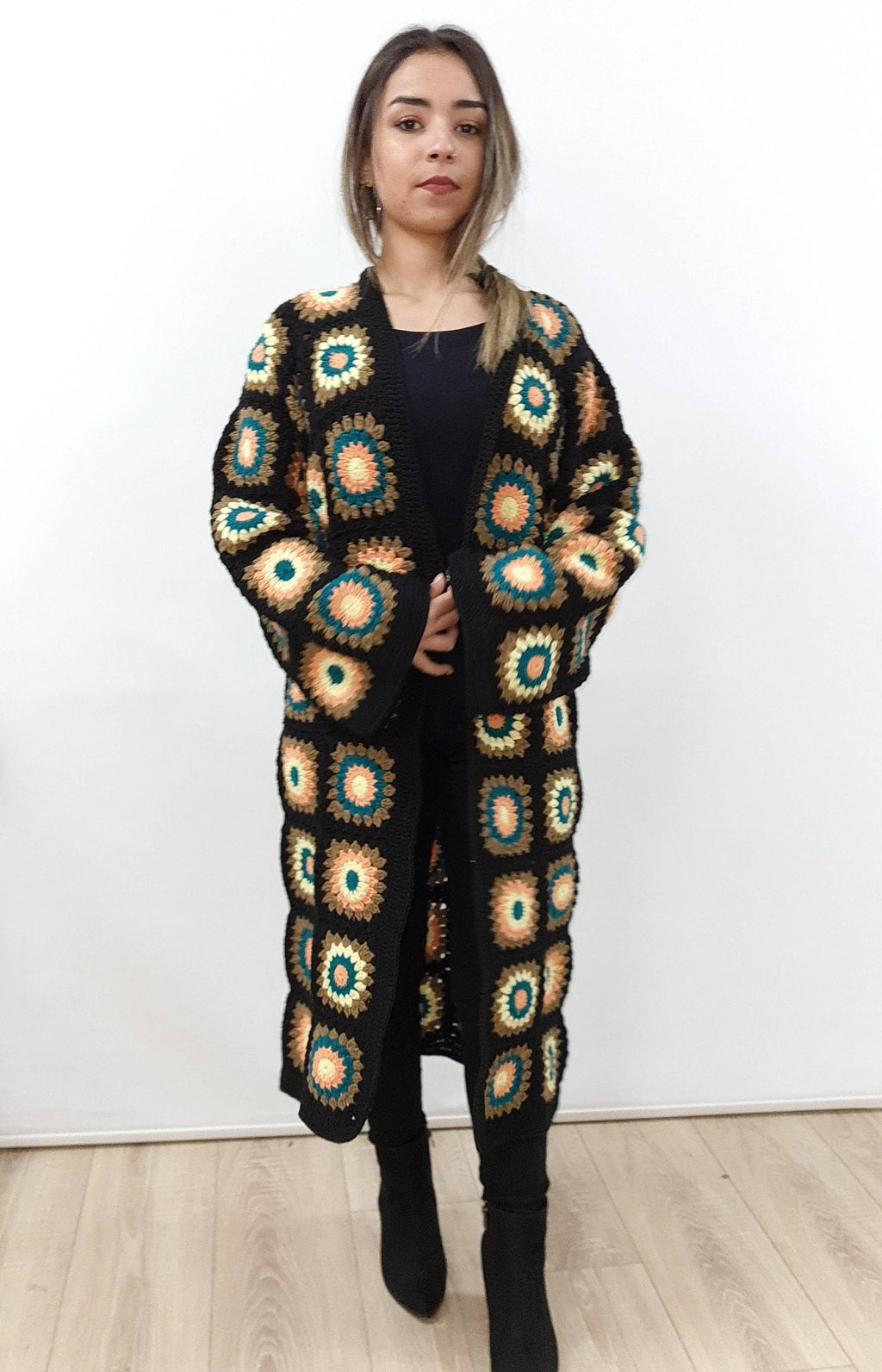 Crochet Granny Square Cardigan: Boho Cotton Afghan Coat