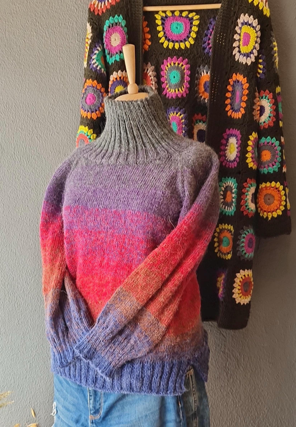 Hand Knitted Woman Sweater, Free Tax Delivery , Alpaca Wool Pullover, Gradient Color Winter Top