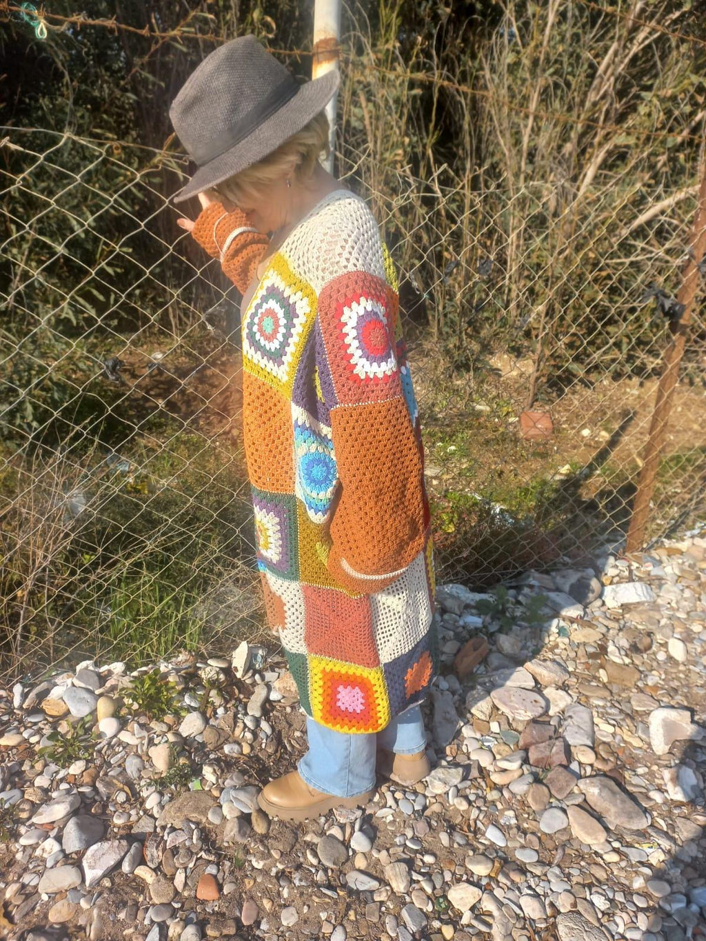 Crochet Granny Square Cardigan: Colorful Boho Festival Coat