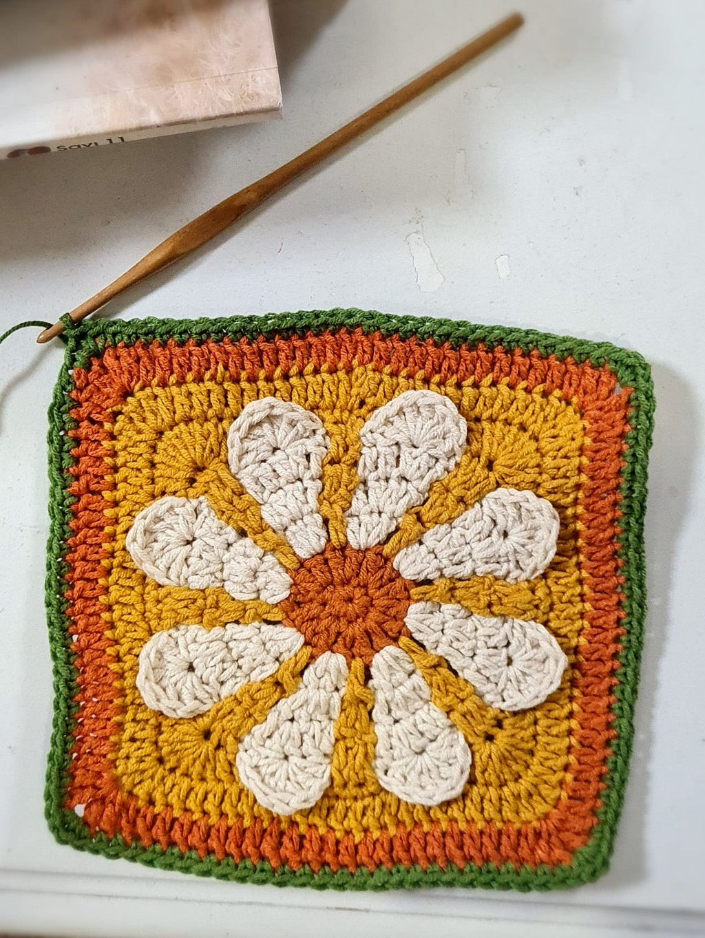 The Flower Crochet Square Pattern, Daisy Square Pattern, Turkish traditional square, 3D Flower Crochet Pattern