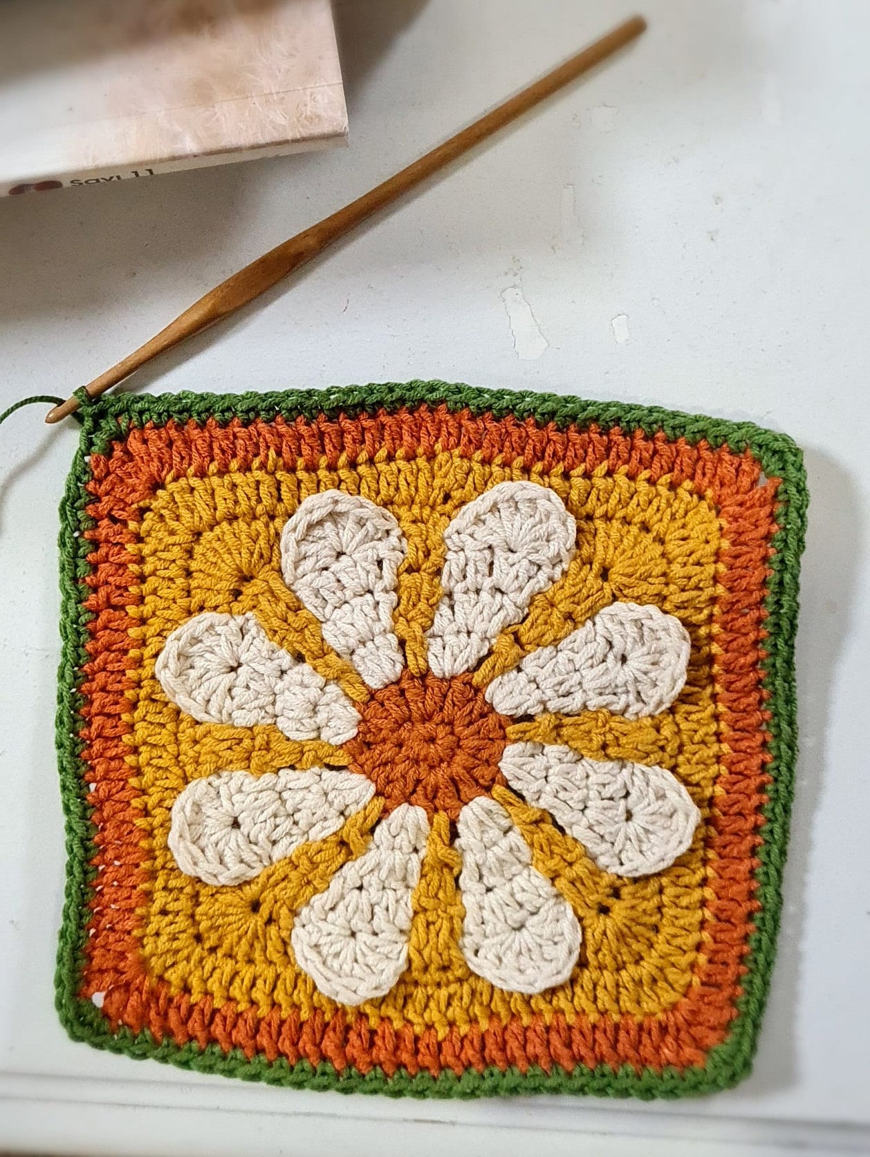 The Flower Crochet Square Pattern, Daisy Square Pattern, Turkish traditional square, 3D Flower Crochet Pattern
