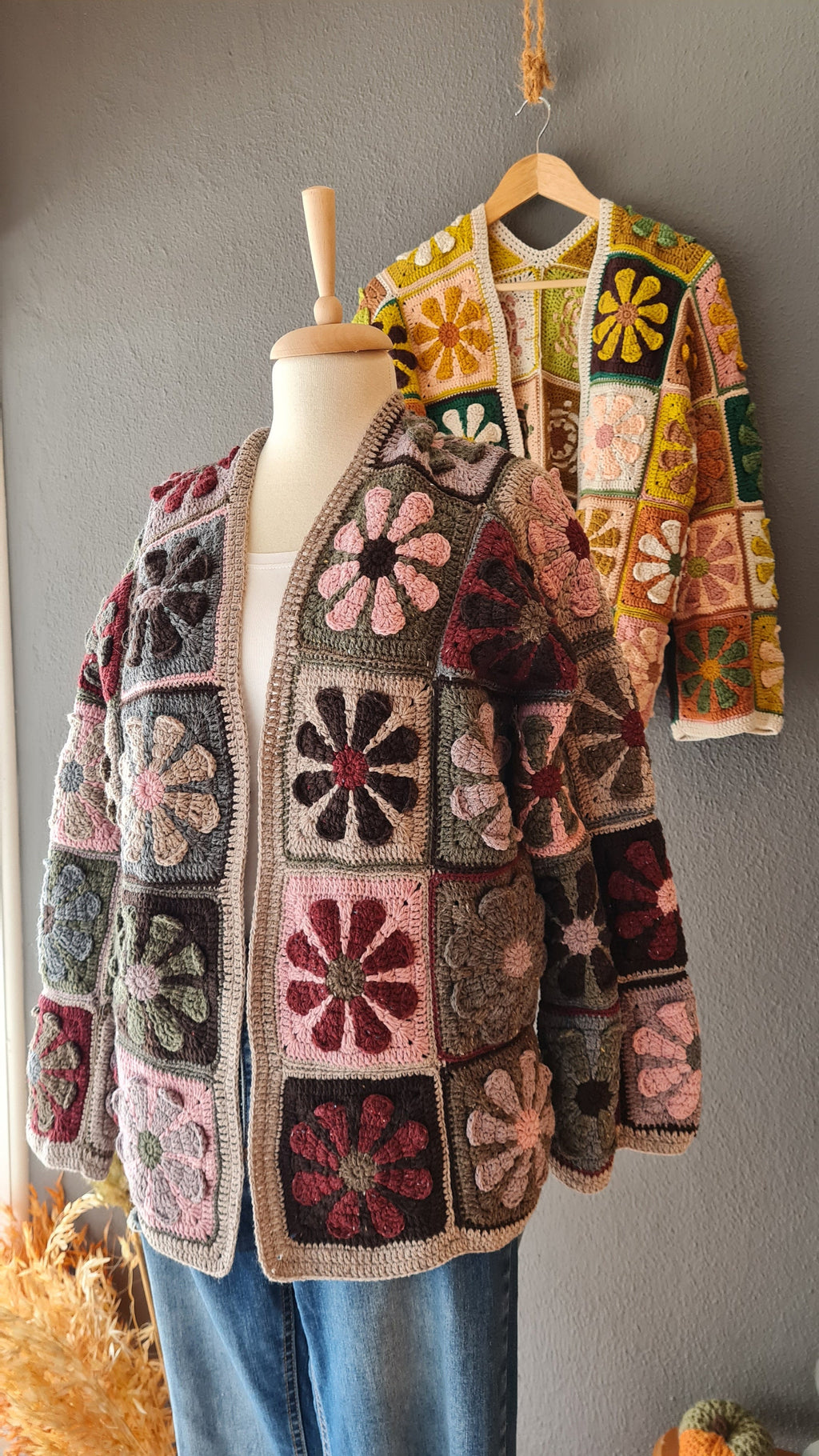 Crochet Patchwork Cardigan: Handknit Wool Flower Jacket