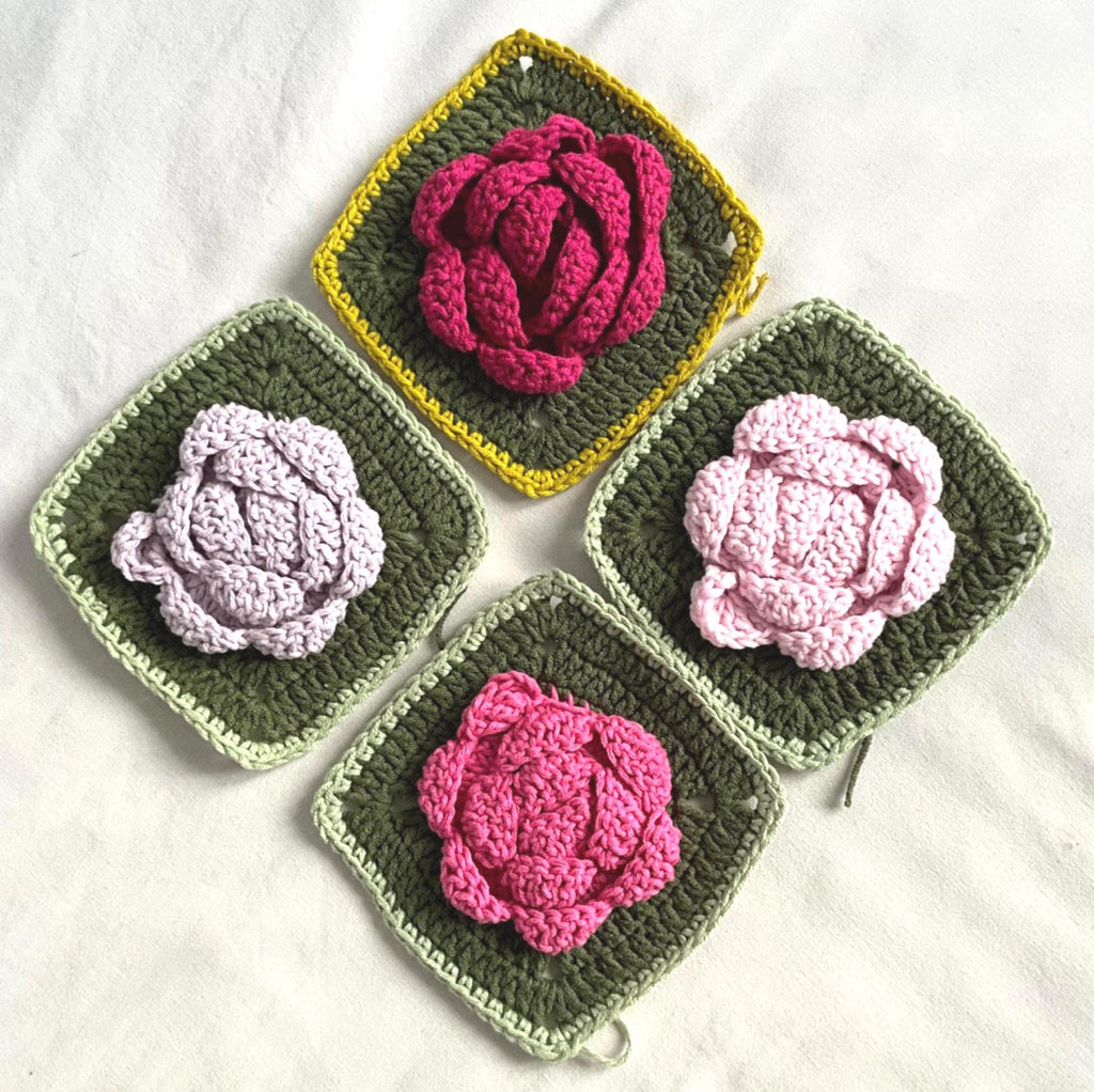 Crochet Rose Motif Pattern: Floral Square for Blanket, Quilt (PDF Pattern)