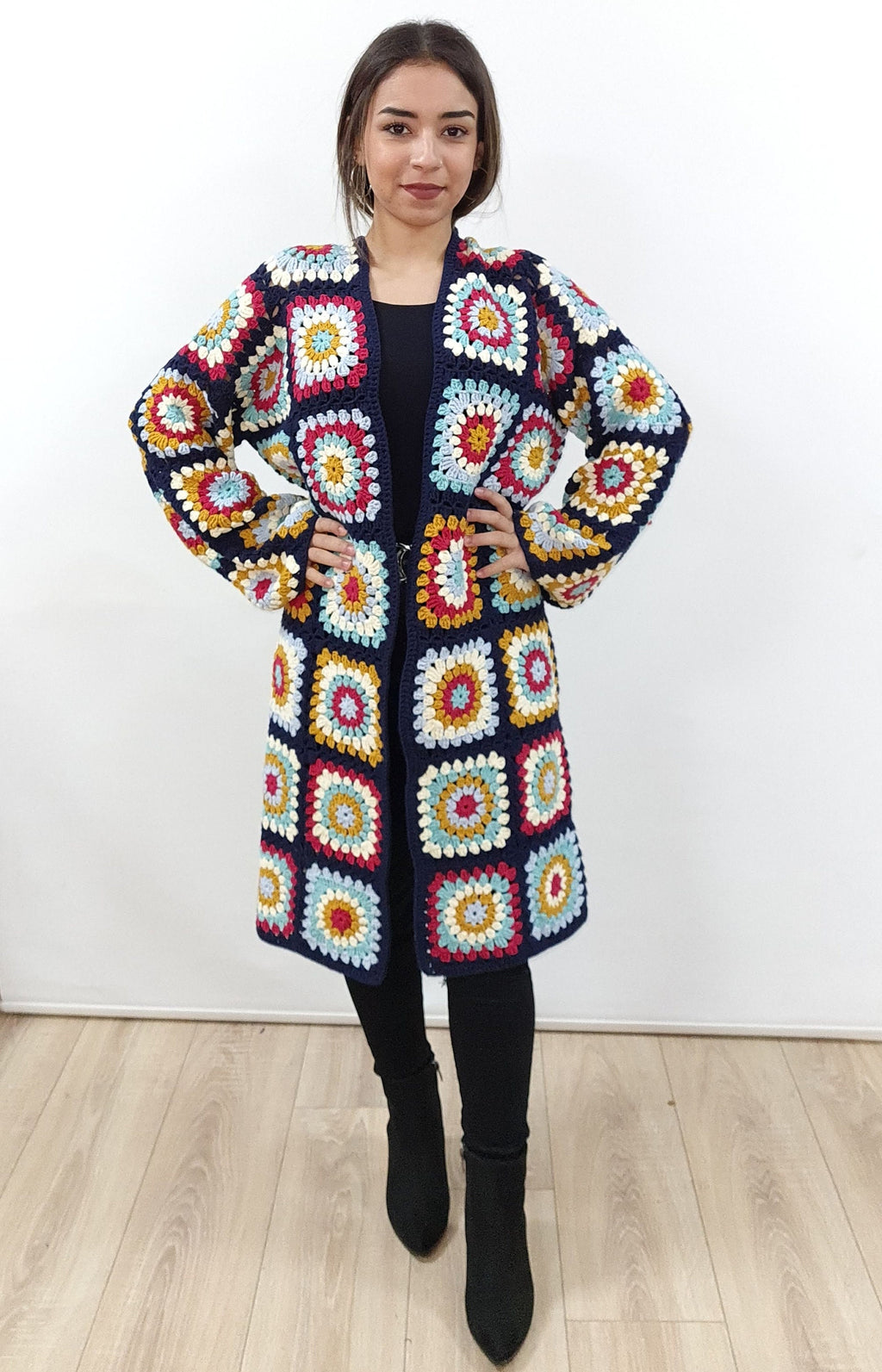Tax Free Crochet Cardigan, Patchwork Spring Sweater, Long  Crochet Coat