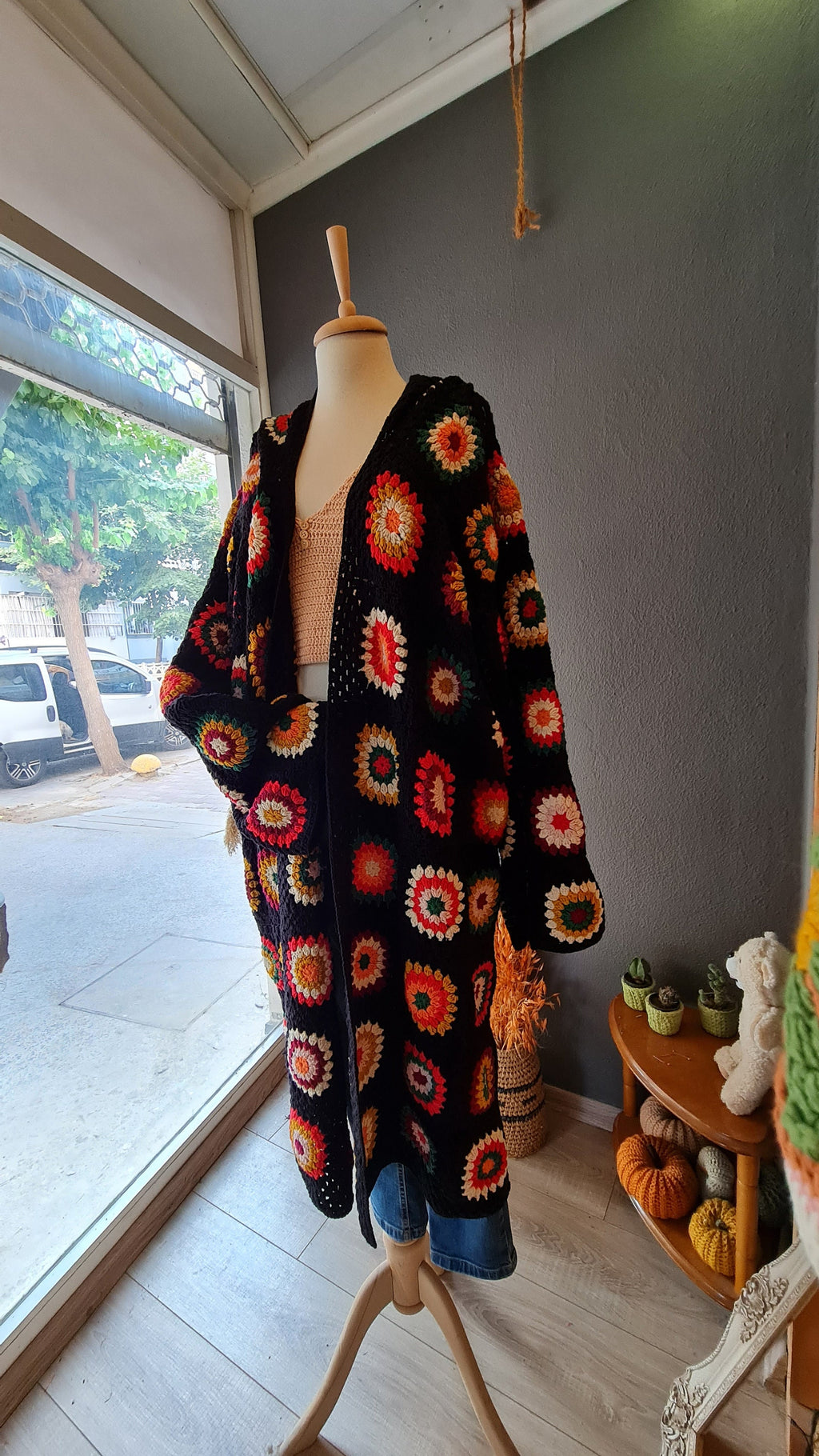 Handmade Granny Square Crochet Cardigan: Alpaca Blend Boho Coat