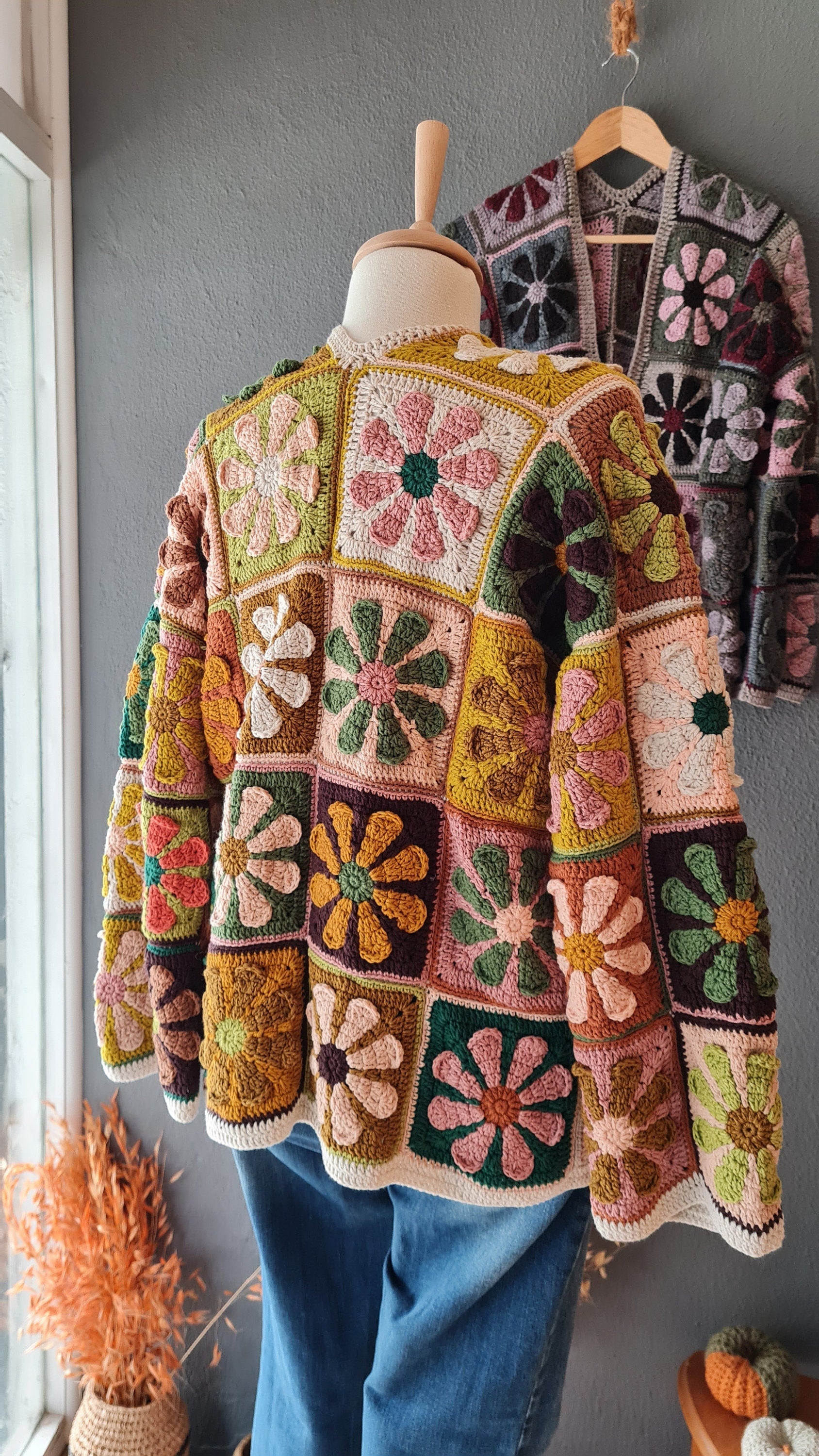 Daisy Flower Crochet Cardigan, Cropped Cardigan, Tax Free Floral  Sweater, Brown Patchwork Vest