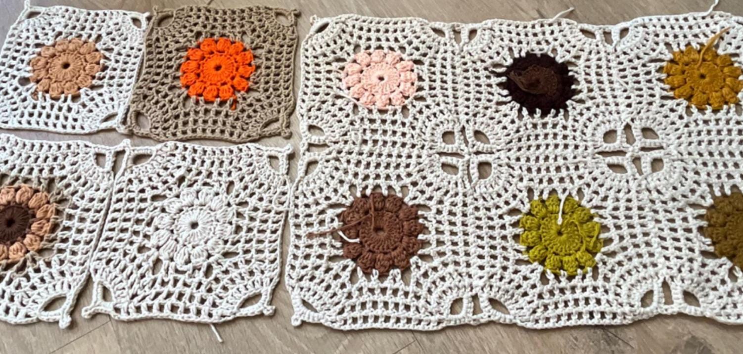 Flower Granny Square Crochet Pattern, Vintage Floral Blanket Motif (PDF Pattern)