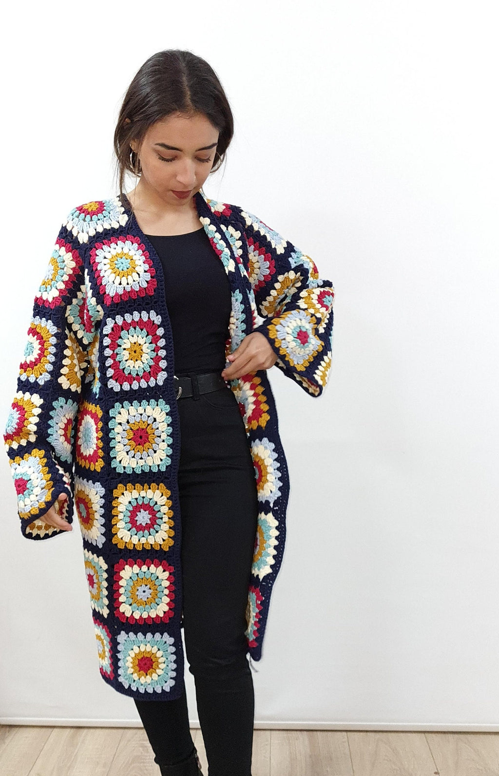 Tax Free Crochet Cardigan, Patchwork Spring Sweater, Long  Crochet Coat