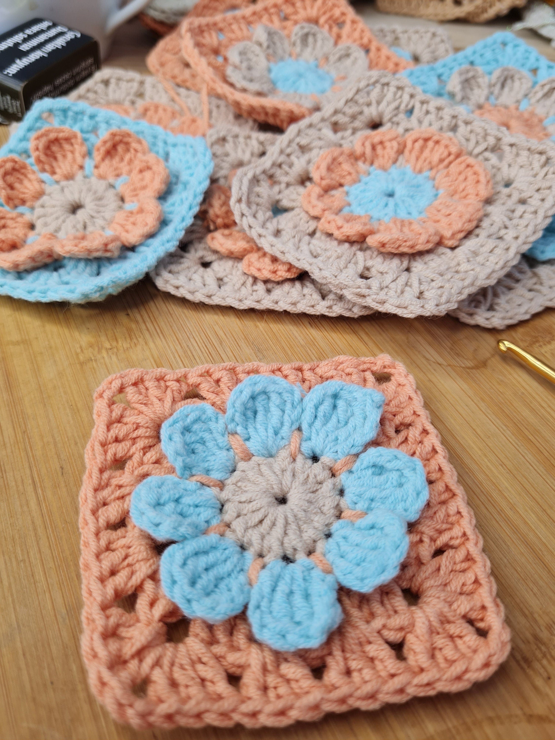 3D Flower Crochet Square Pattern: Motif for Blanket, Shawl (Digital Download)