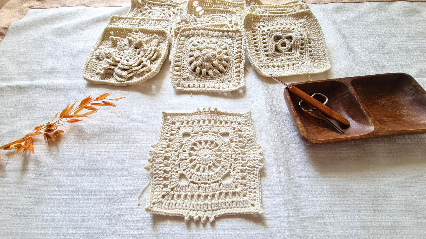 Crochet Square Motif Pattern: 11 Unique Granny Squares (PDF Download)