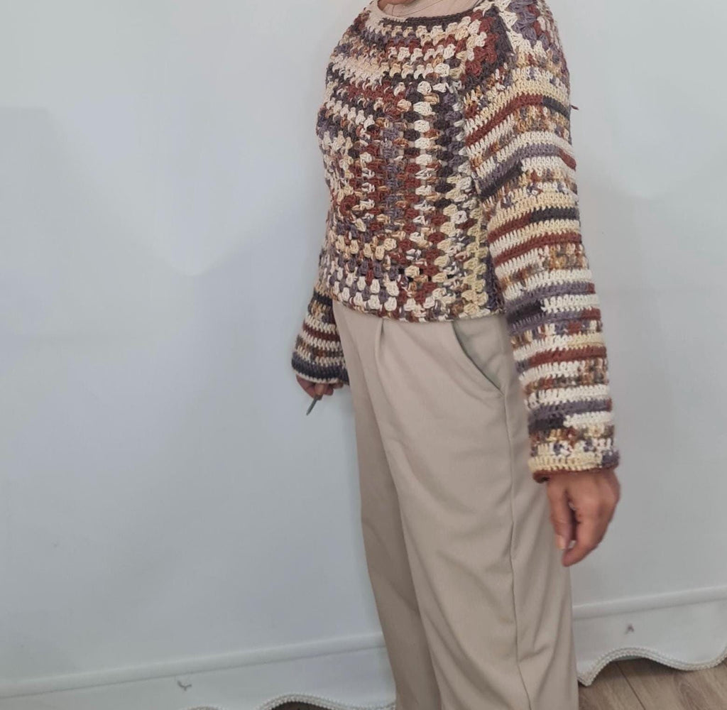 Handmade Alpaca Wool Crochet Pullover: Lightweight Warm Sweater