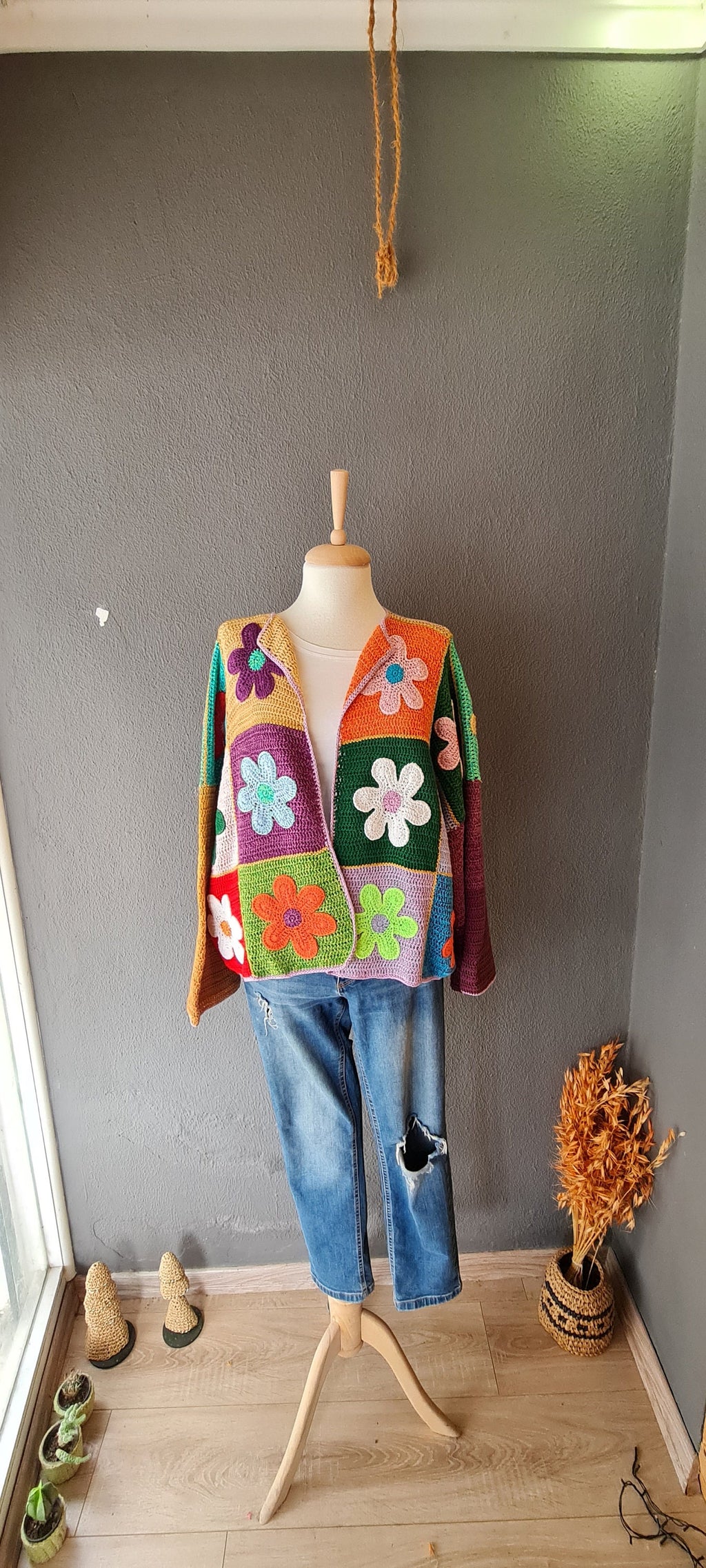 Daisy Crochet Cardigan: Organic Cotton Flower Patchwork Kimono