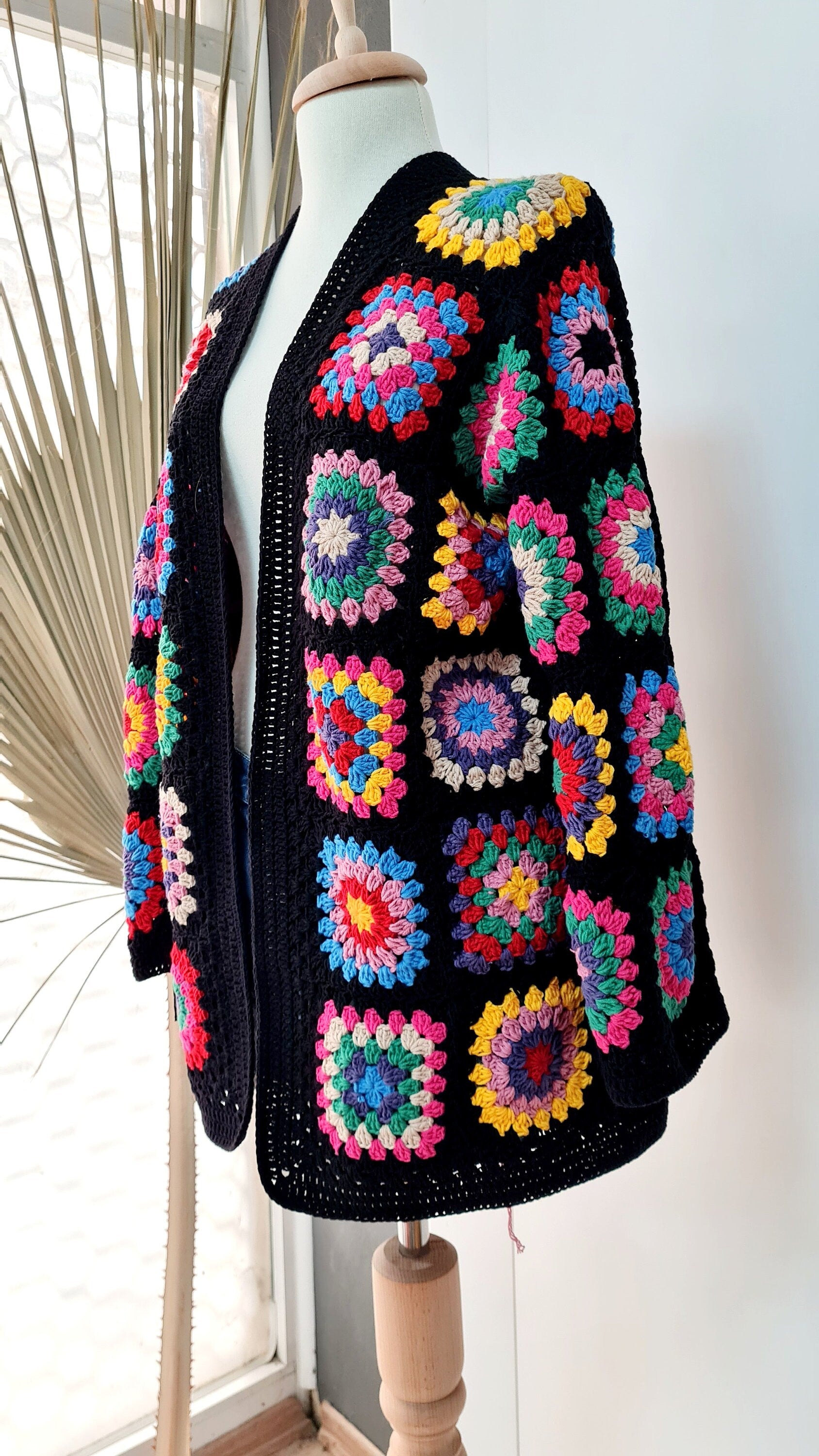 Colorful Crochet Cardigan, Four Season Sweater, Boho Jacket, Granny Square Design, Vintage Design