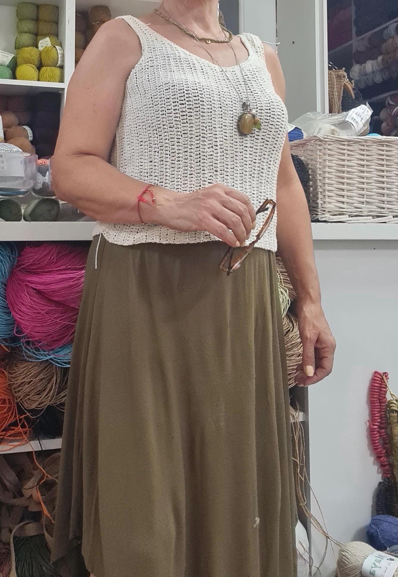 Linen Crochet Tank Top Pattern: Beginner V-Neck Crop Top (S-XL)