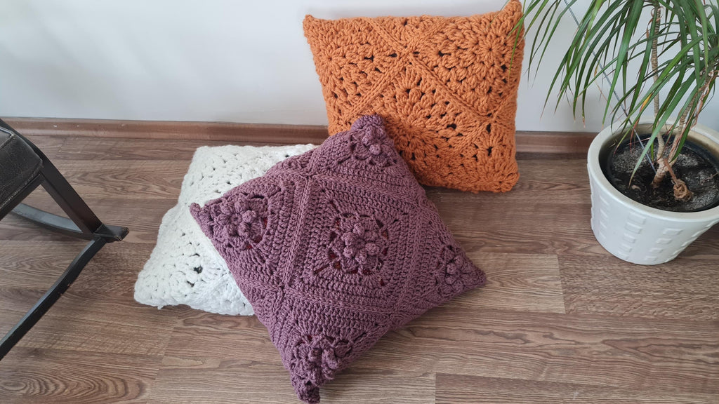 Chunky Crochet Pillow Pattern: Rose & Sunburst Motifs (PDF Pattern)