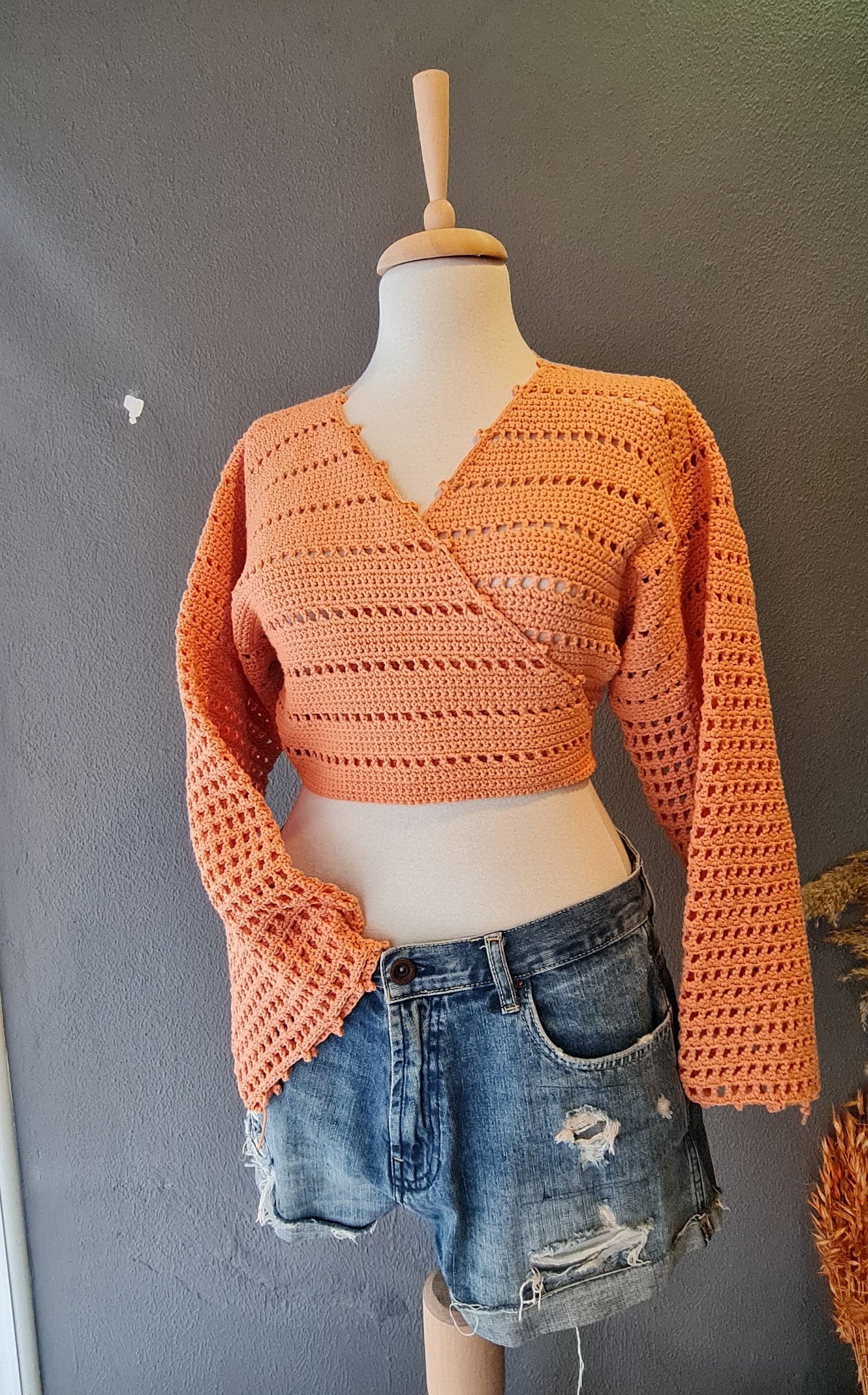 Crochet Wrap Top Pattern, Bell Sleeve Crop Top (Digital Download)