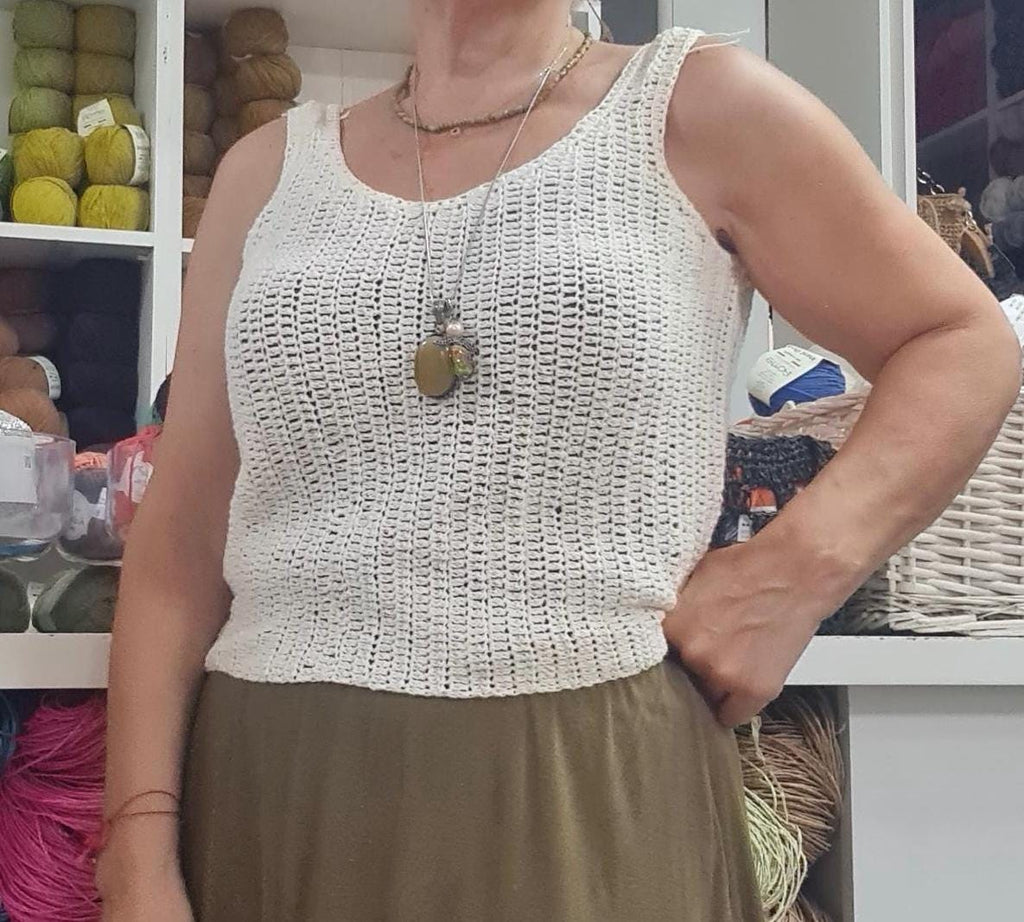 Linen Crochet Tank Top Pattern: Beginner V-Neck Crop Top (S-XL)