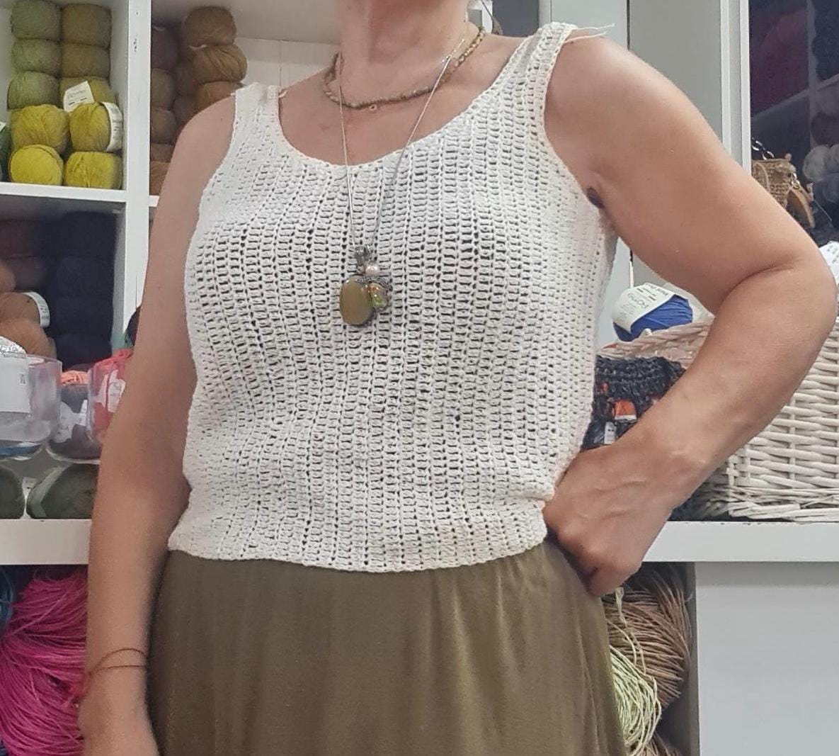 Linen Crochet Tank Top Pattern: Beginner V-Neck Crop Top (S-XL)