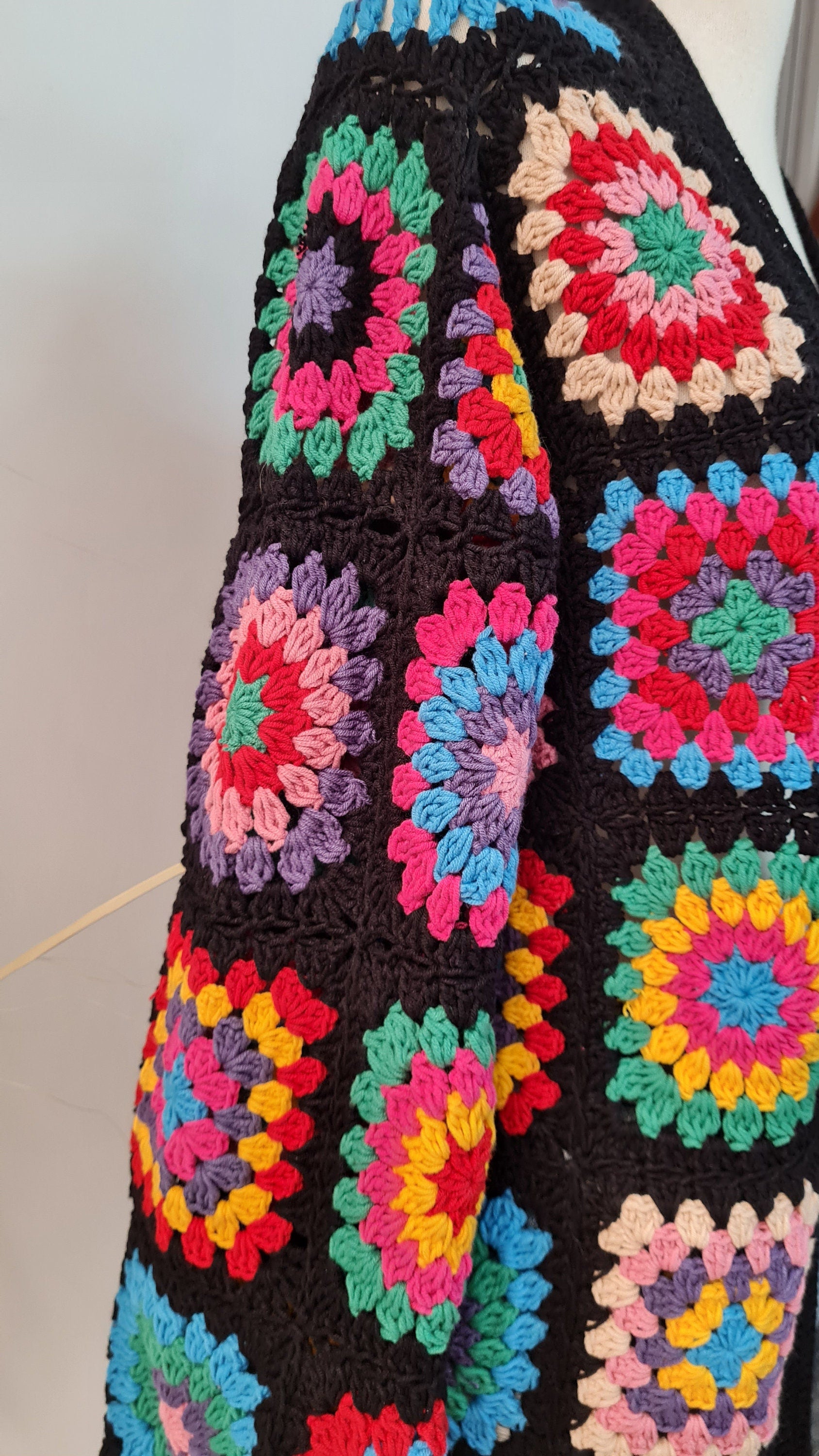 Colorful Crochet Cardigan, Four Season Sweater, Boho Jacket, Granny Square Design, Vintage Design