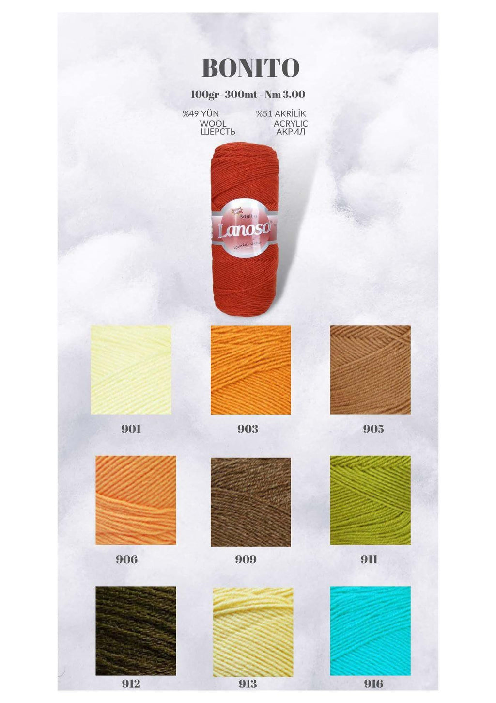 Bonito Wool Yarn Skein Pack: 49% Wool, Crochet Knitting Project