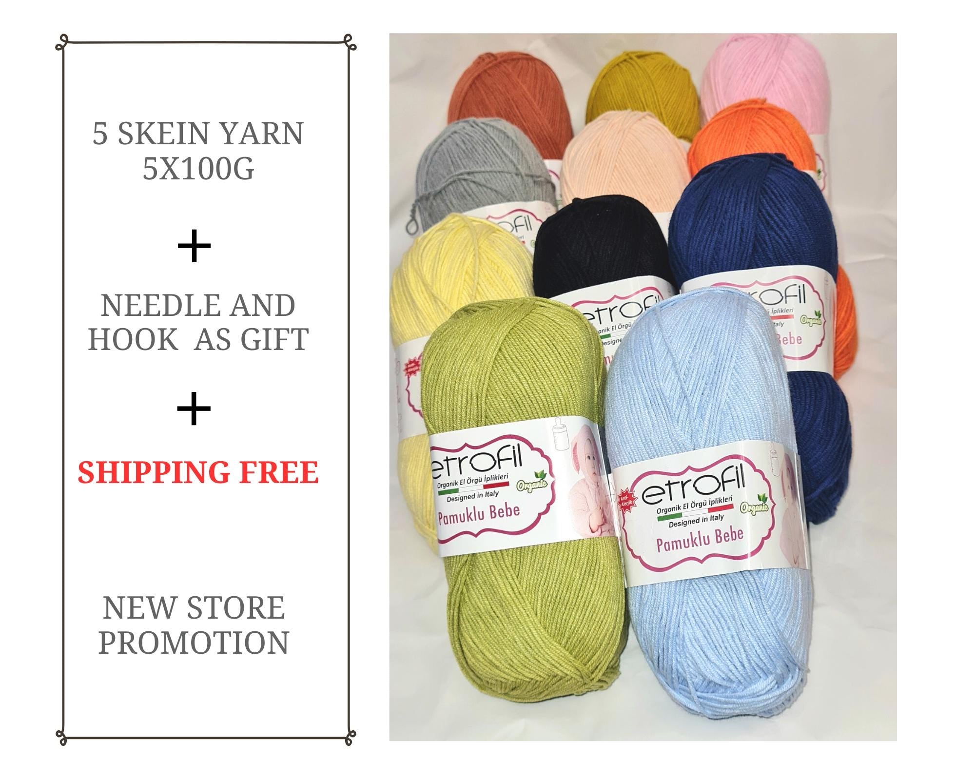 Baby Cotton Yarn Set: 5 Skein Amigurumi Yarn, 4 Ply Sport Weight