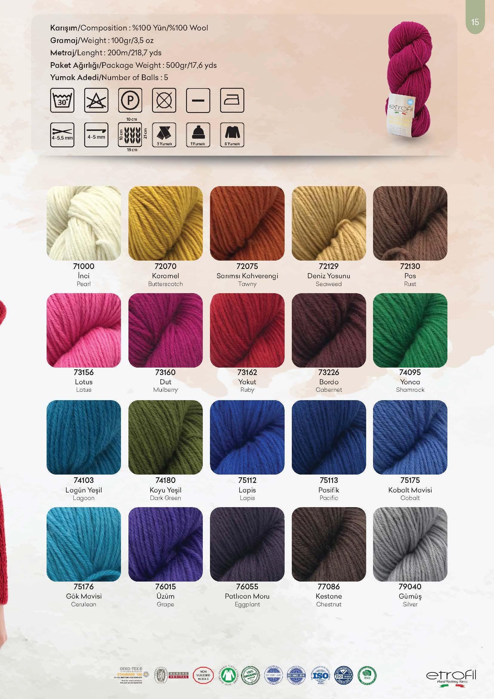 Merino Wool Yarn: Etrophil Falkland Worsted DK, Natural Fiber